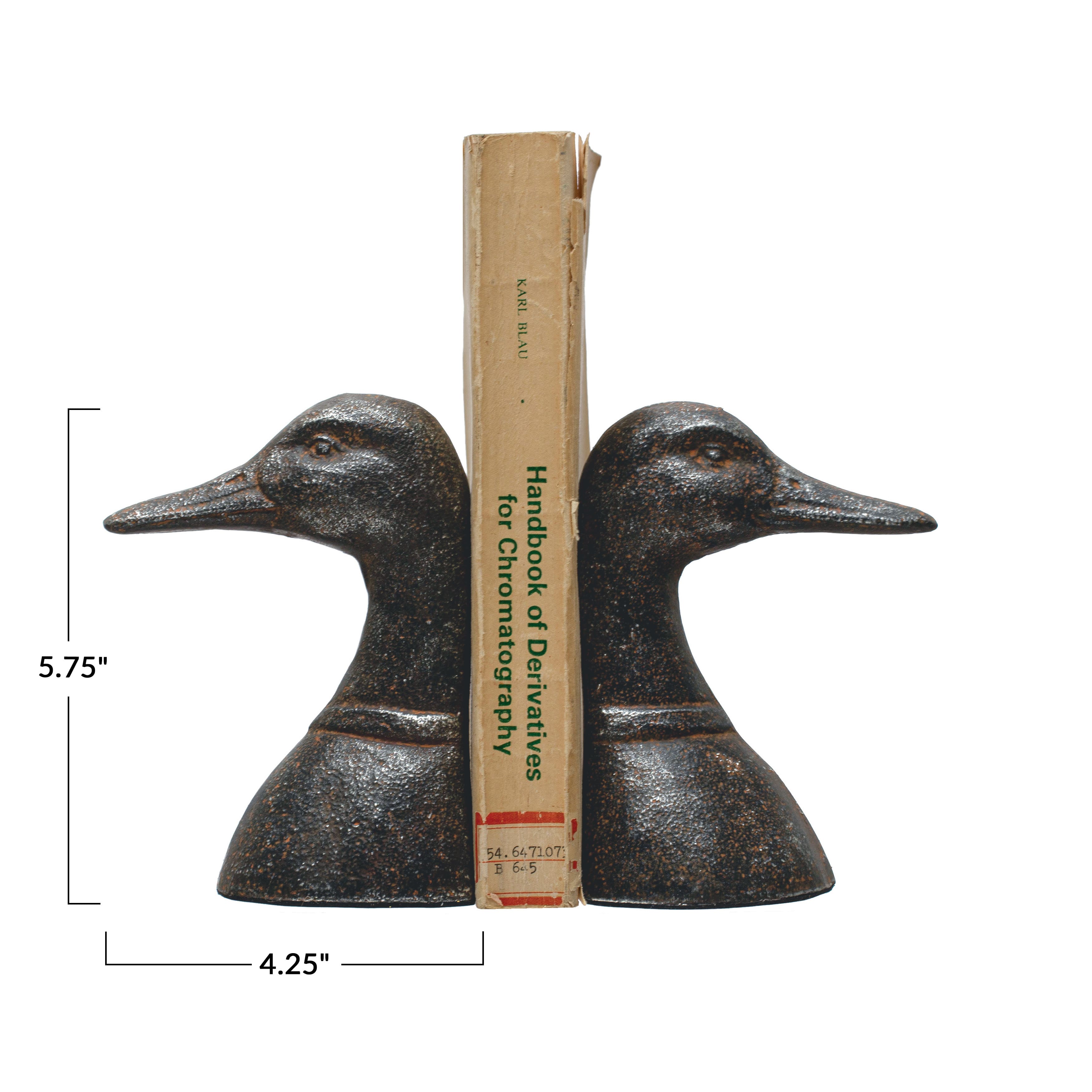 5.8&#x22; Black Iron Duck Bookends Set