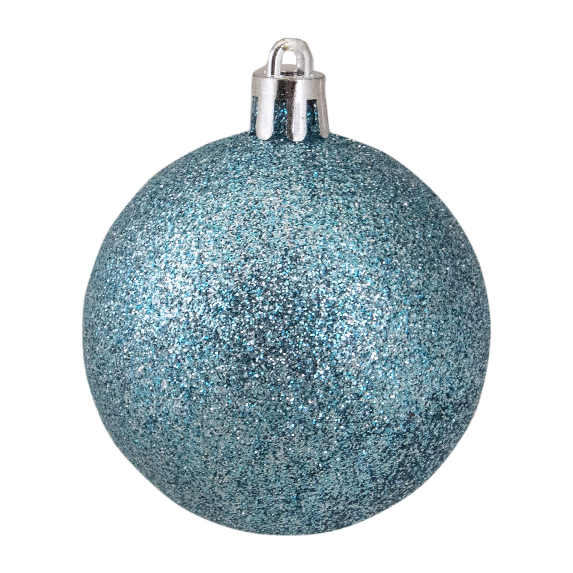 60ct Shatterproof Turquoise Blue 4-Finish Ball Ornaments