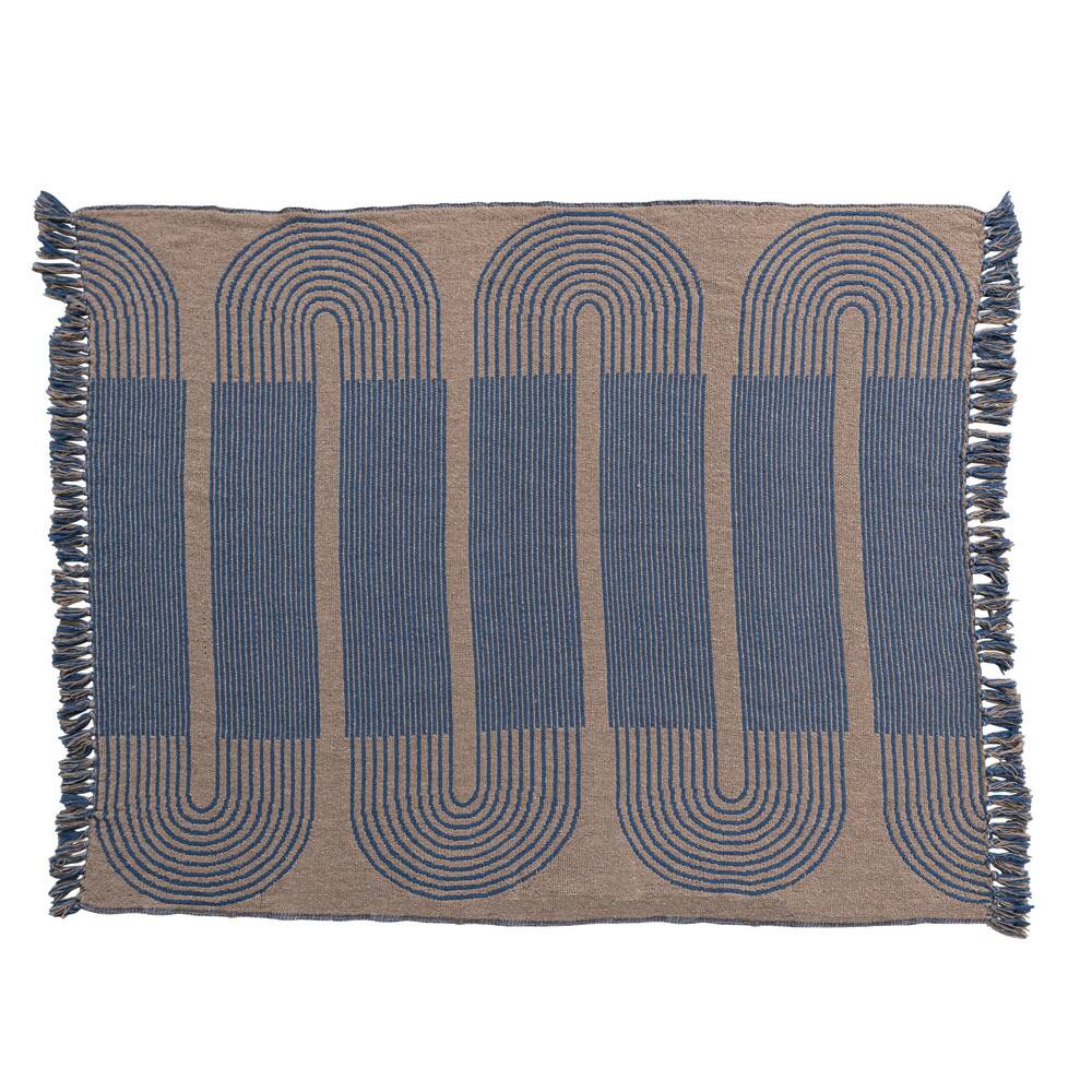 Hello Honey® Blue & Beige Modern Recycled Cotton Throw Blanket with Print & Fringe