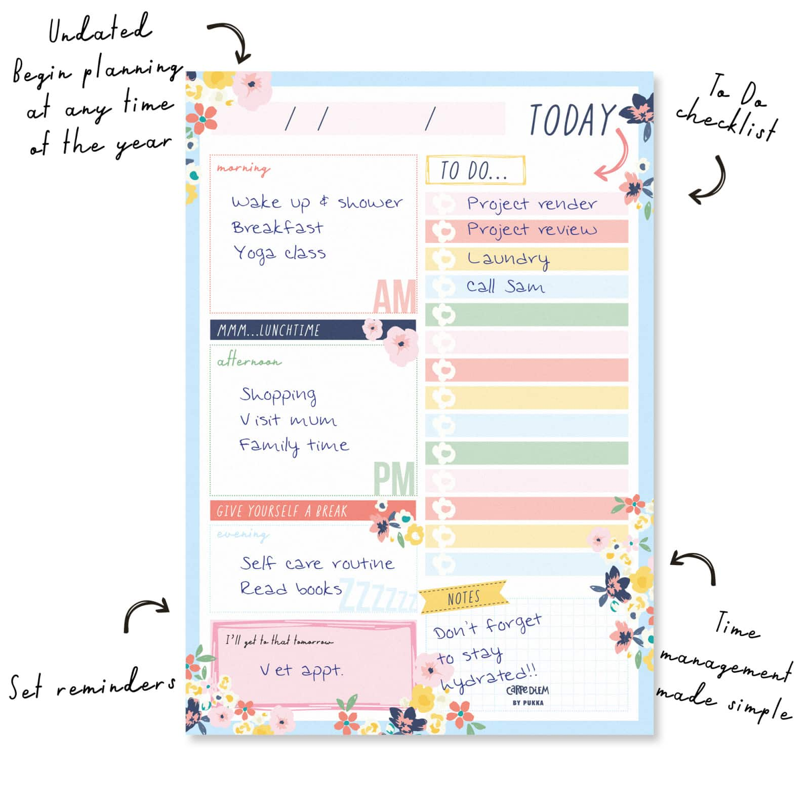 Carpe Diem Ditzy Floral Daily Planner Pads, 6ct.