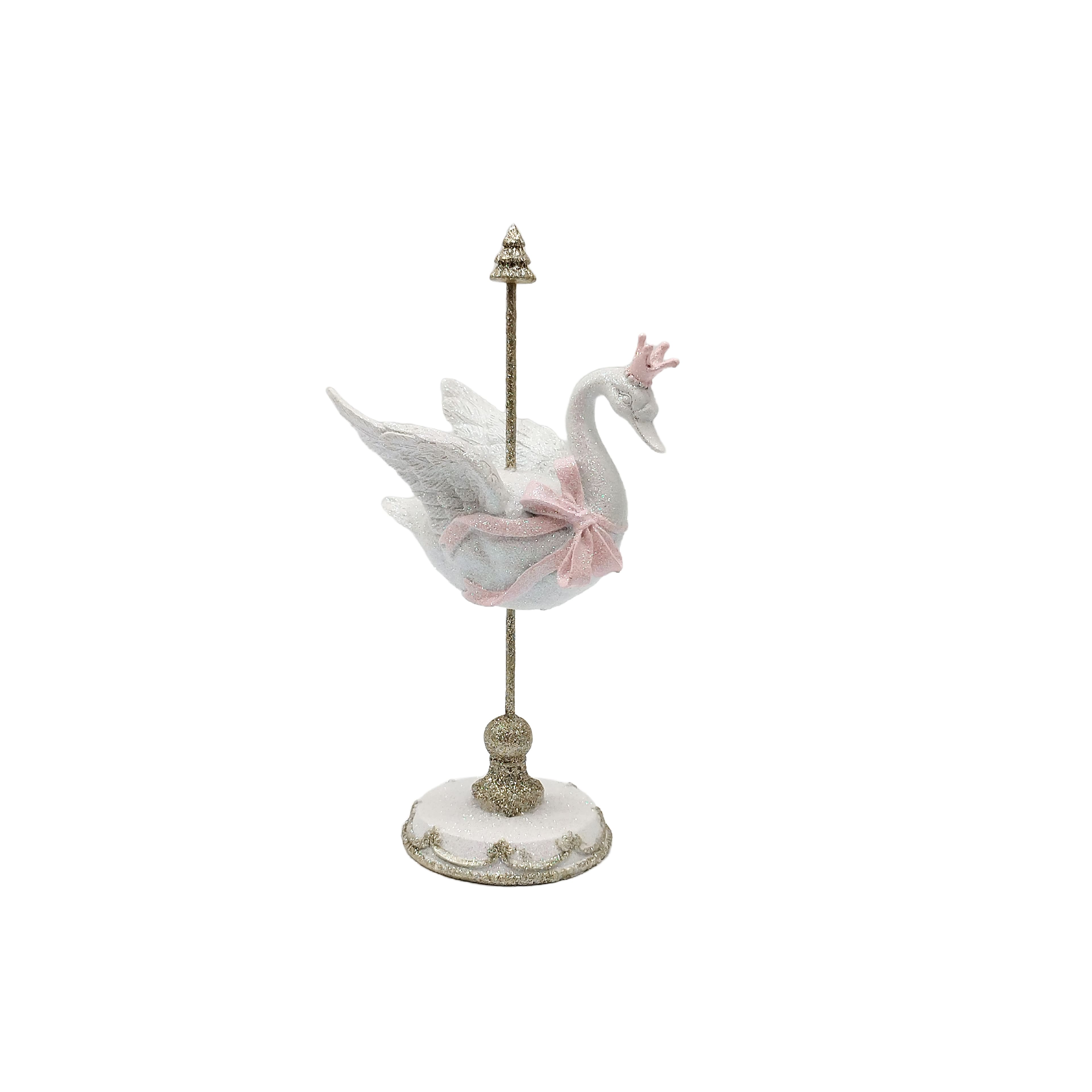 10.75&#x22; White, Gold &#x26; Pink Frosted Carousel Swan Tabletop D&#xE9;cor by Ashland&#xAE;