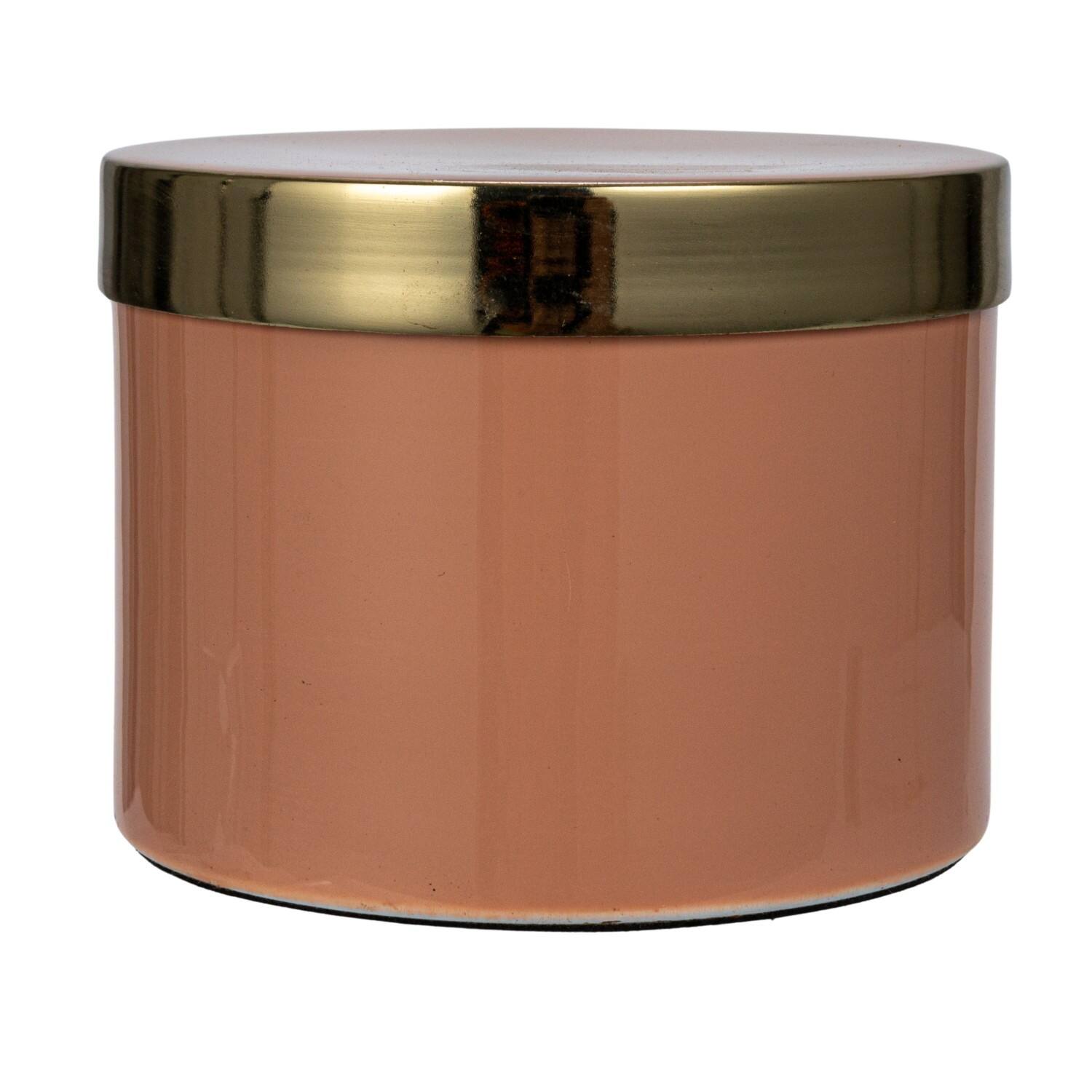 3&#x22; Pink &#x26; Gold Enameled Metal Box with Shiny Interior