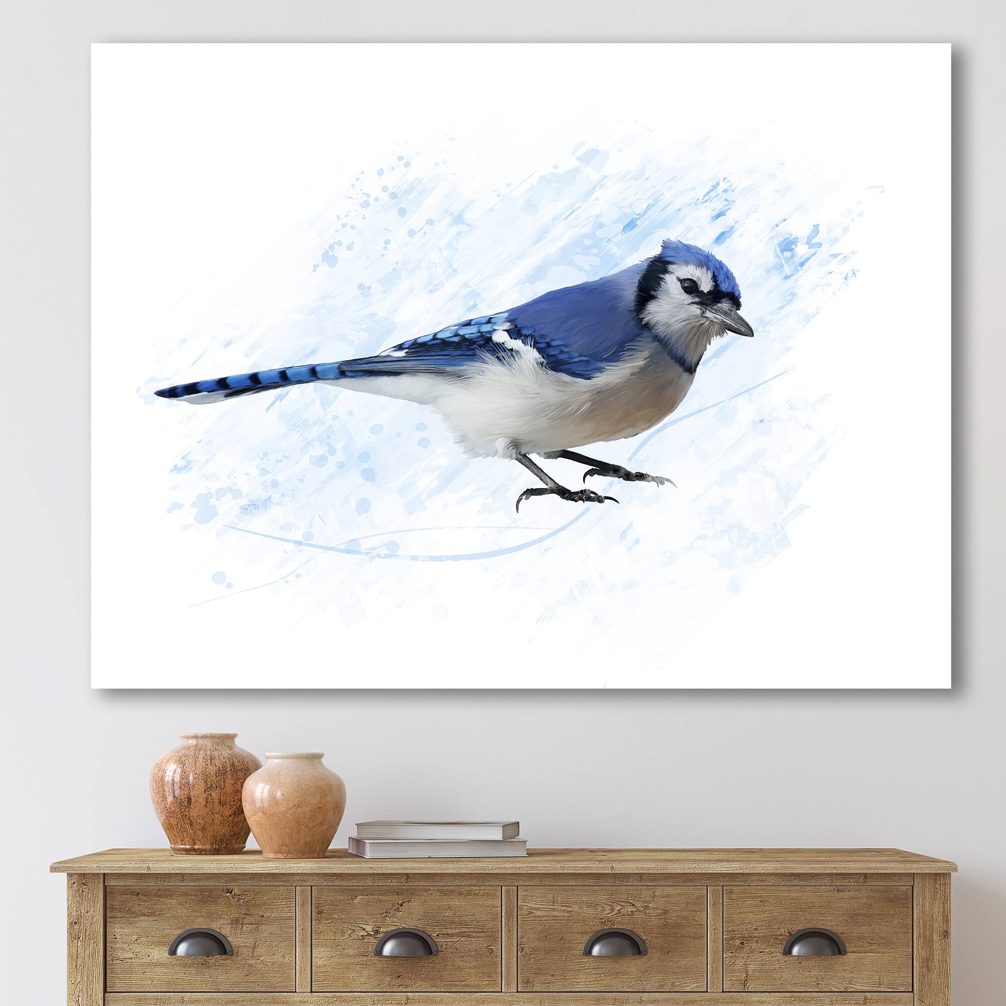 Designart - Vintage Blue Jay Bird - Traditional Canvas Wall Art Print