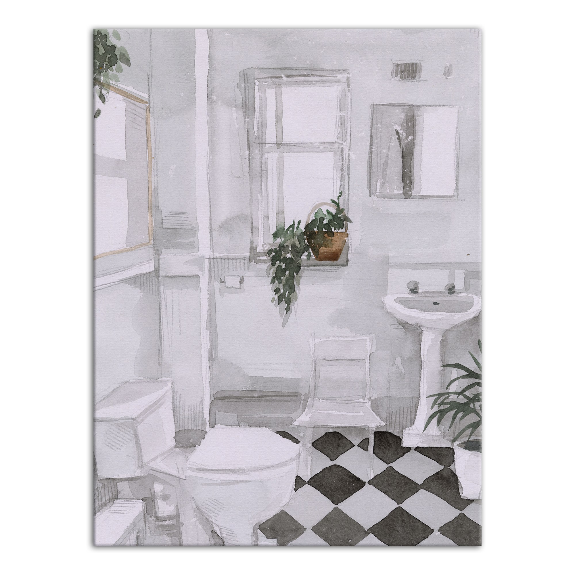 Black And White Bathroom 12" x 16" Canvas Wall Art