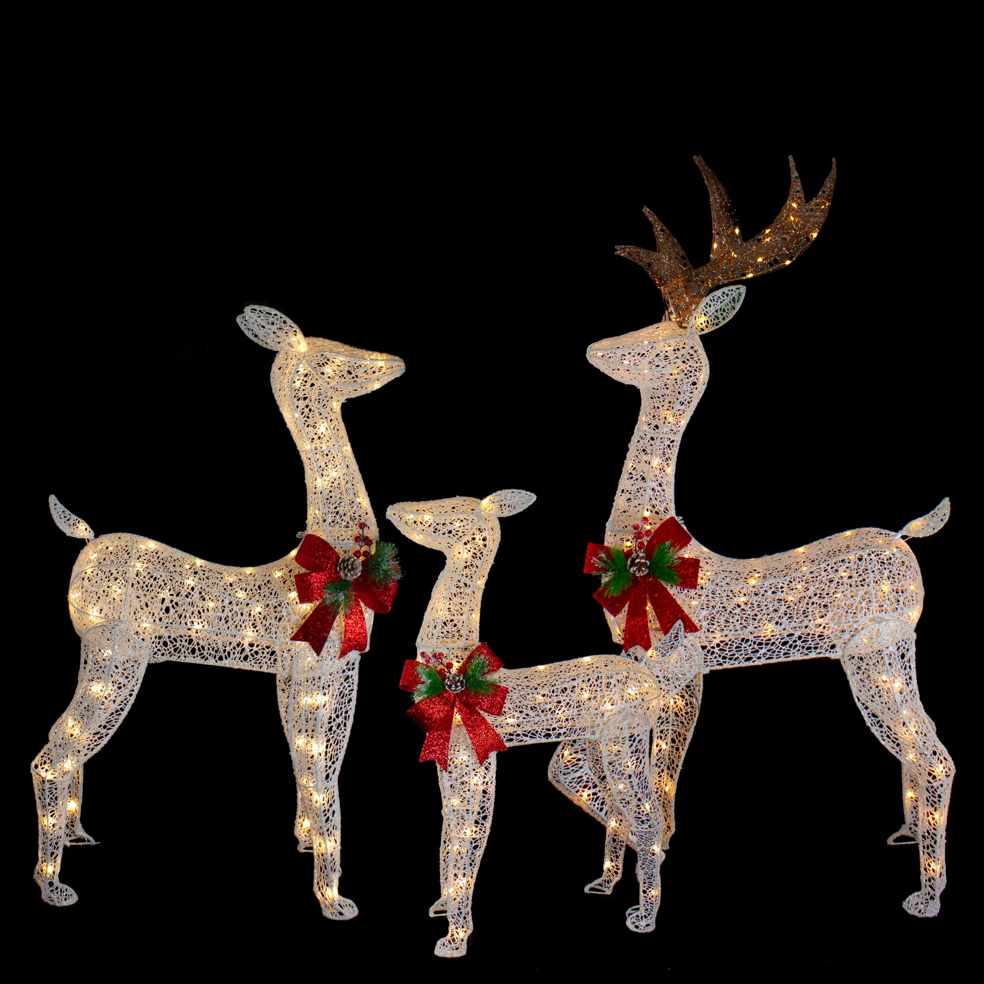 LED Glittered Reindeer Family Outdoor Christmas D&#xE9;cor Set