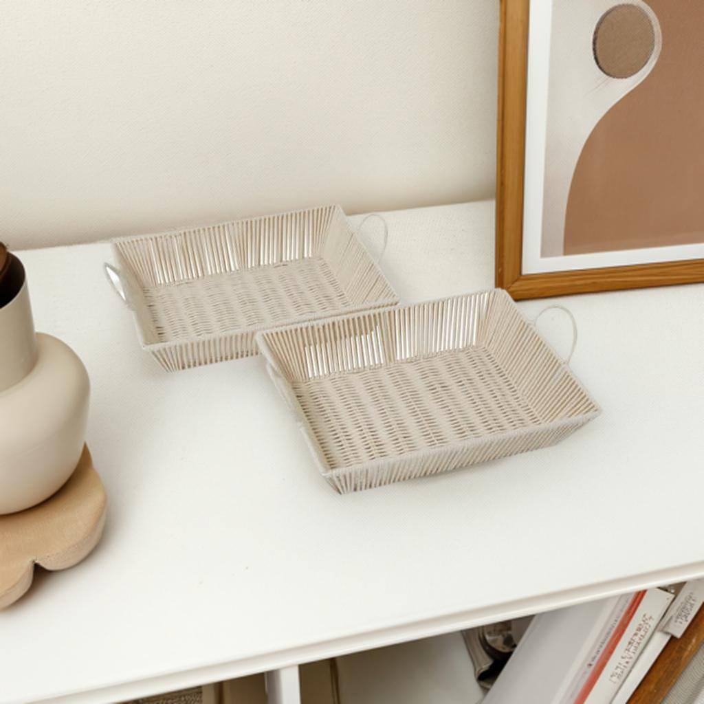 Cream Cotton Handmade Woven Storage Basket with Handles Set of 2 18", 17"