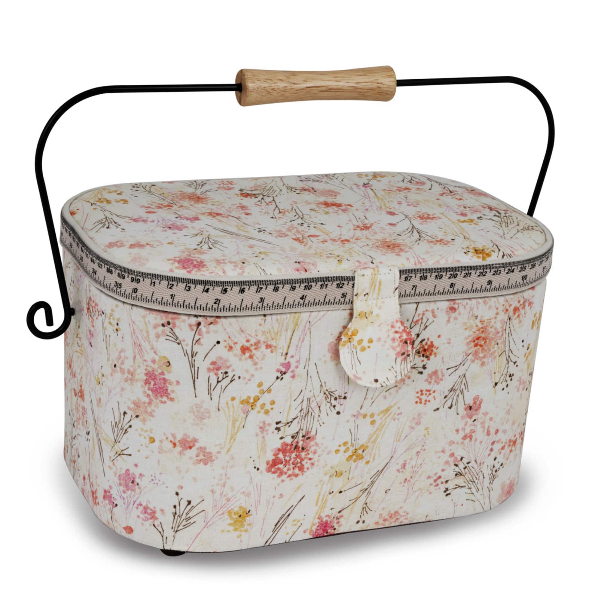 Dritz® Neutral Floral Large Oval Sewing Basket With Metal Handle