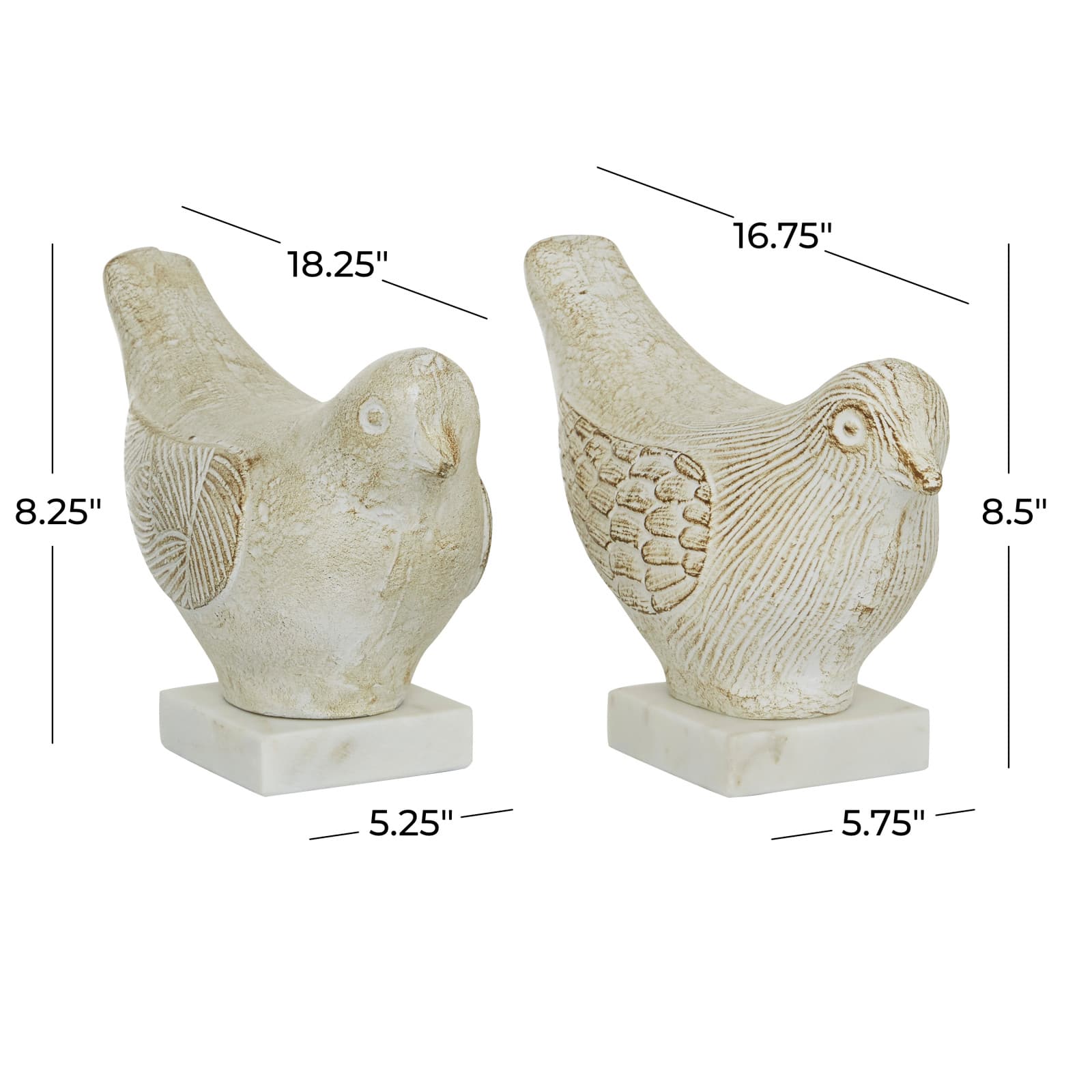Set of 2 White Ceramic Coastal Bird Sculpture, 16.75", 18.25"