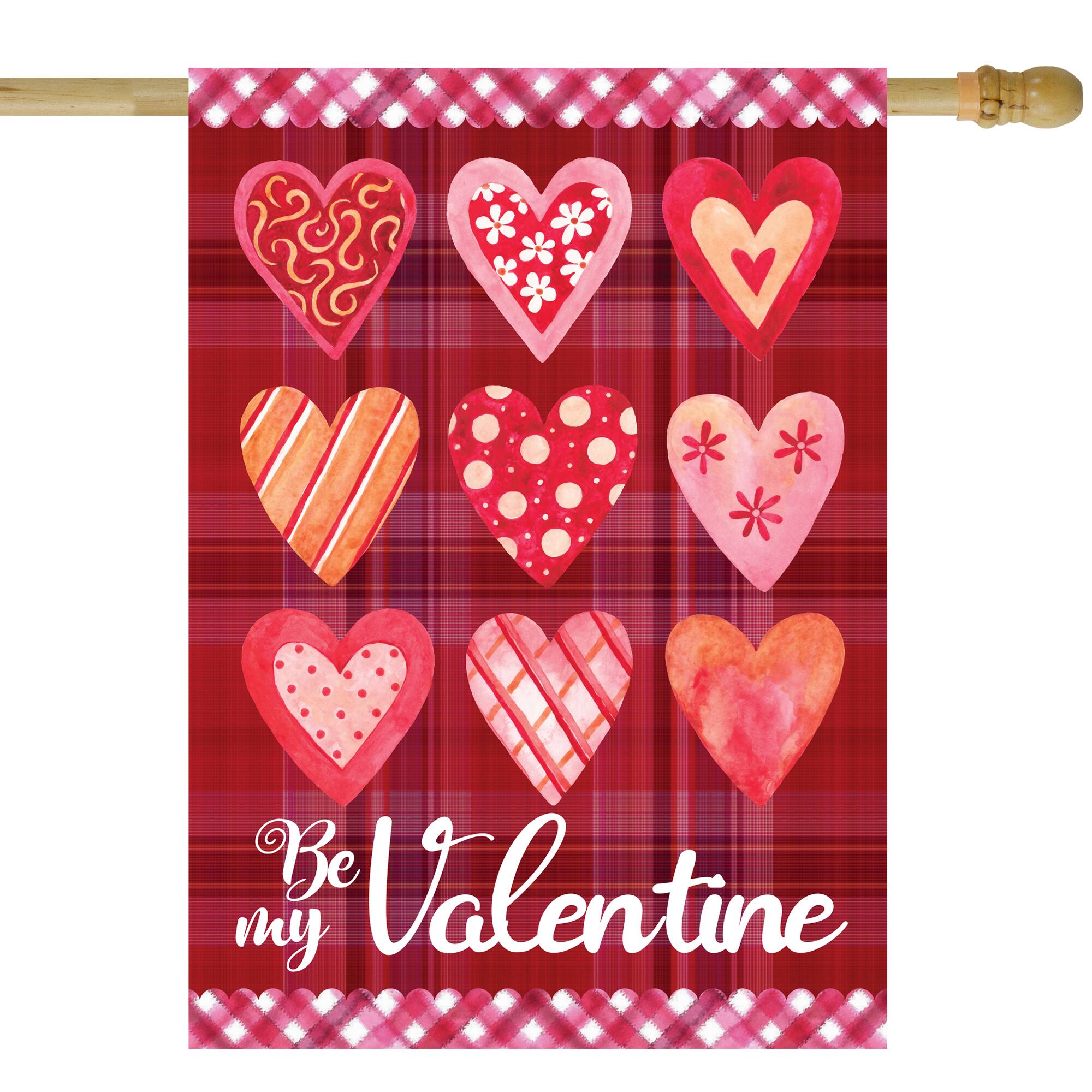 Be My Valentine Large Plaid & Heart Outdoor House Flag