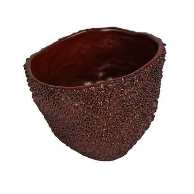 Brown Reactive Glaze Stoneware Planter with Snail Saucer Base, Holds 5