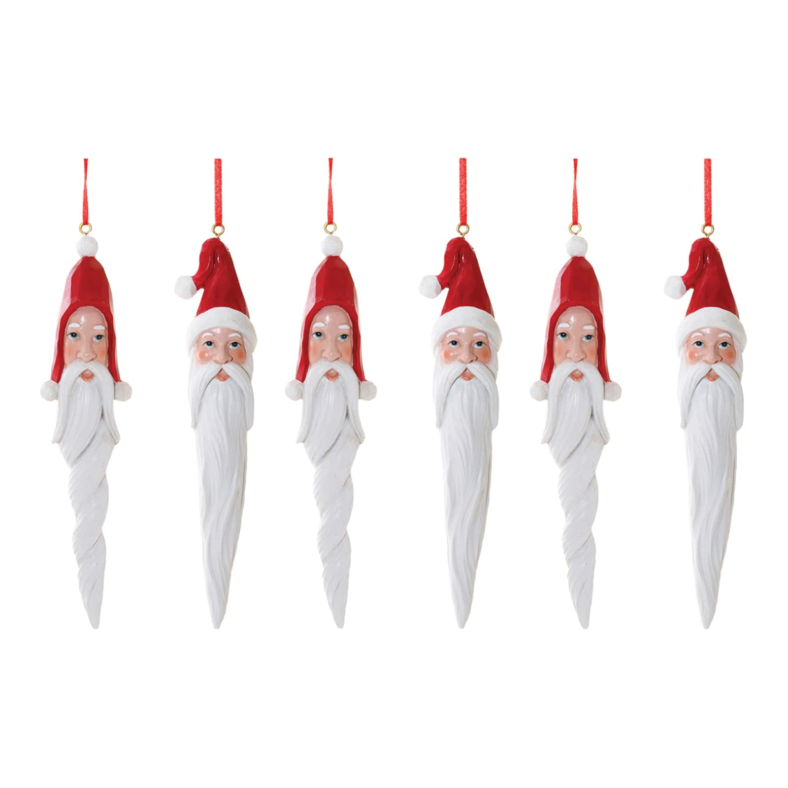 Carved Santa Drop Ornament Set