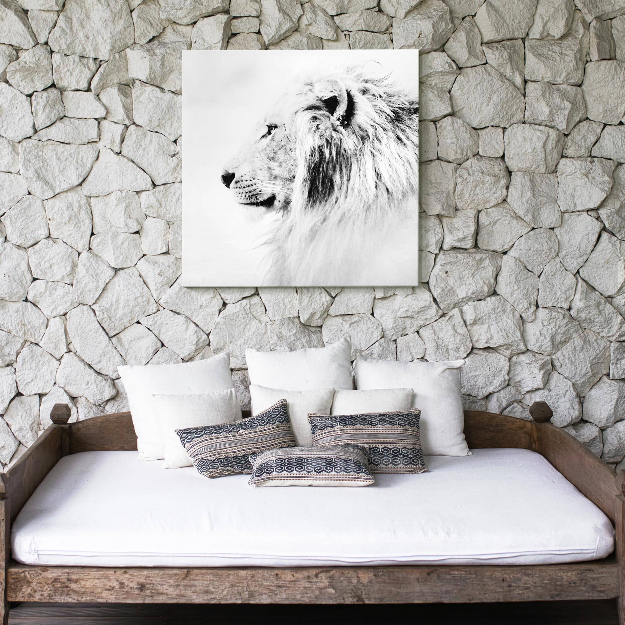 Regal Lion Black & White Glossy Wall Art