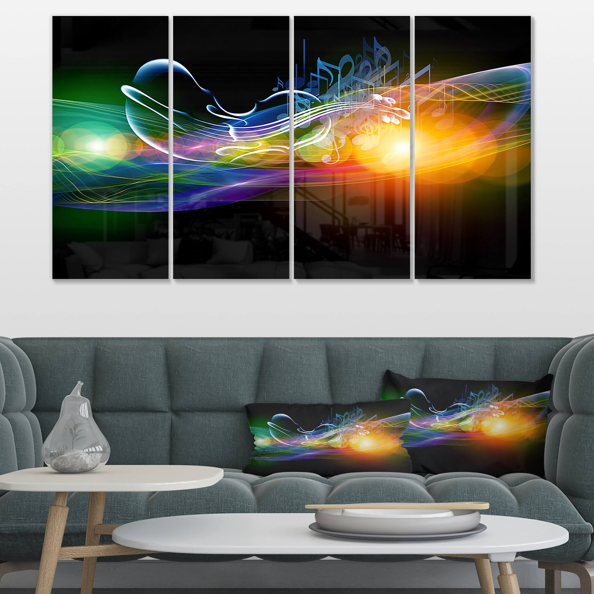 Designart - Waves of Music Fractal Design - Abstract Canvas Wall Art Print