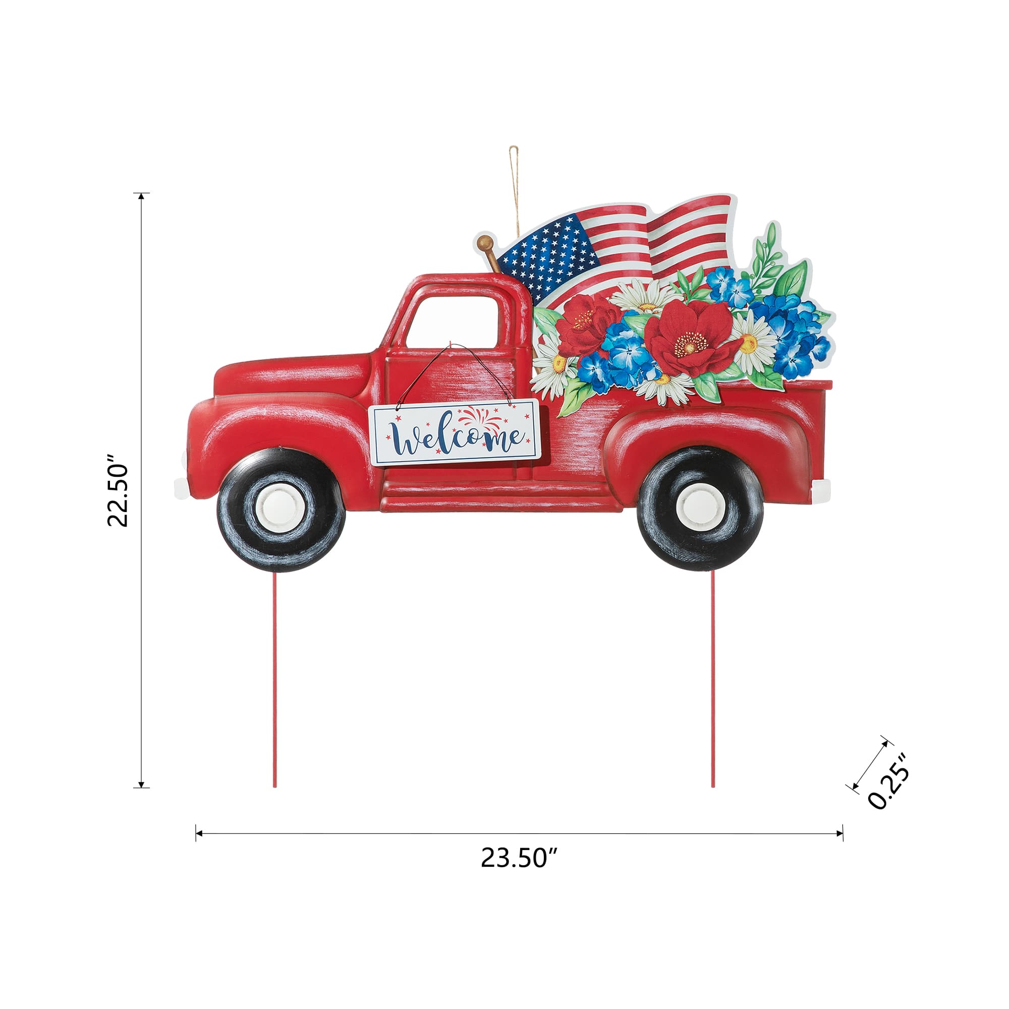 Glitzhome&#xAE; 23.5&#x22; Americana Red Truck Metal Yard Stake