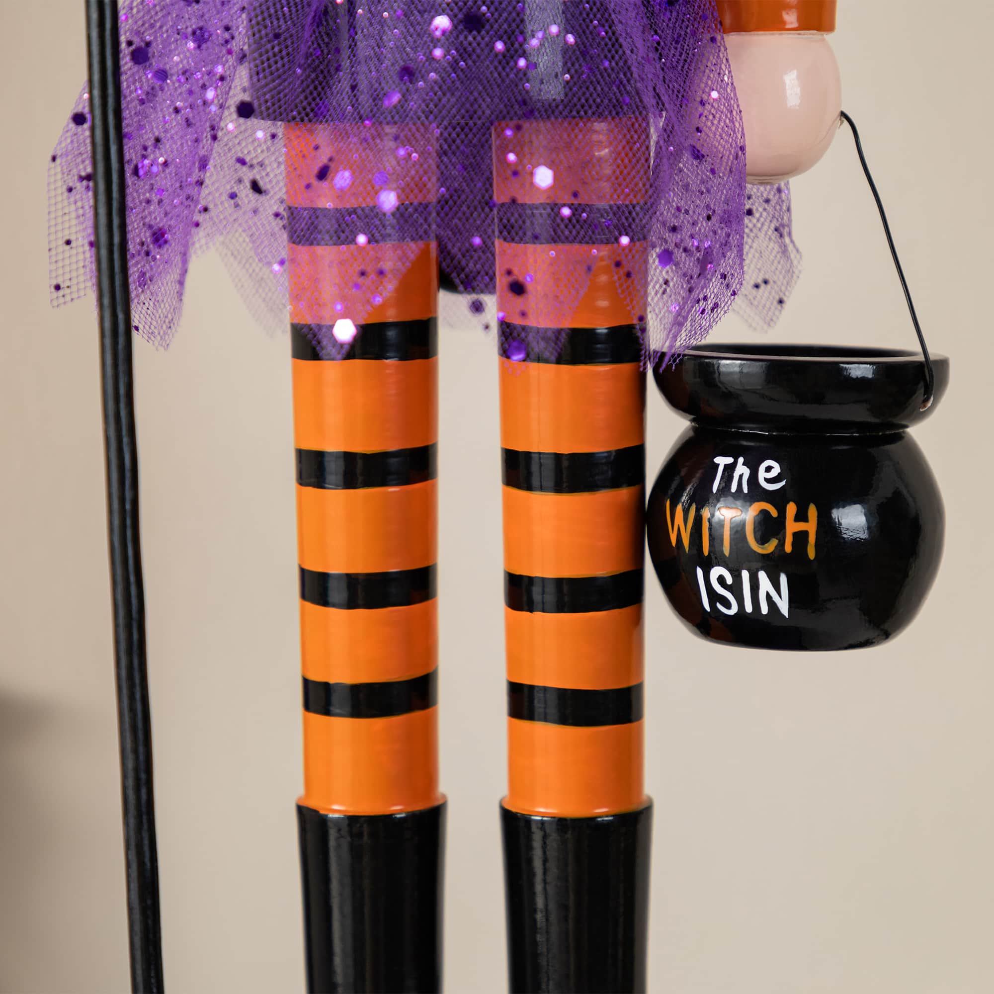 Glitzhome&#xAE; 18.5&#x22;H Halloween Wooden Witch Nutcracker with Witch Cat Ornament