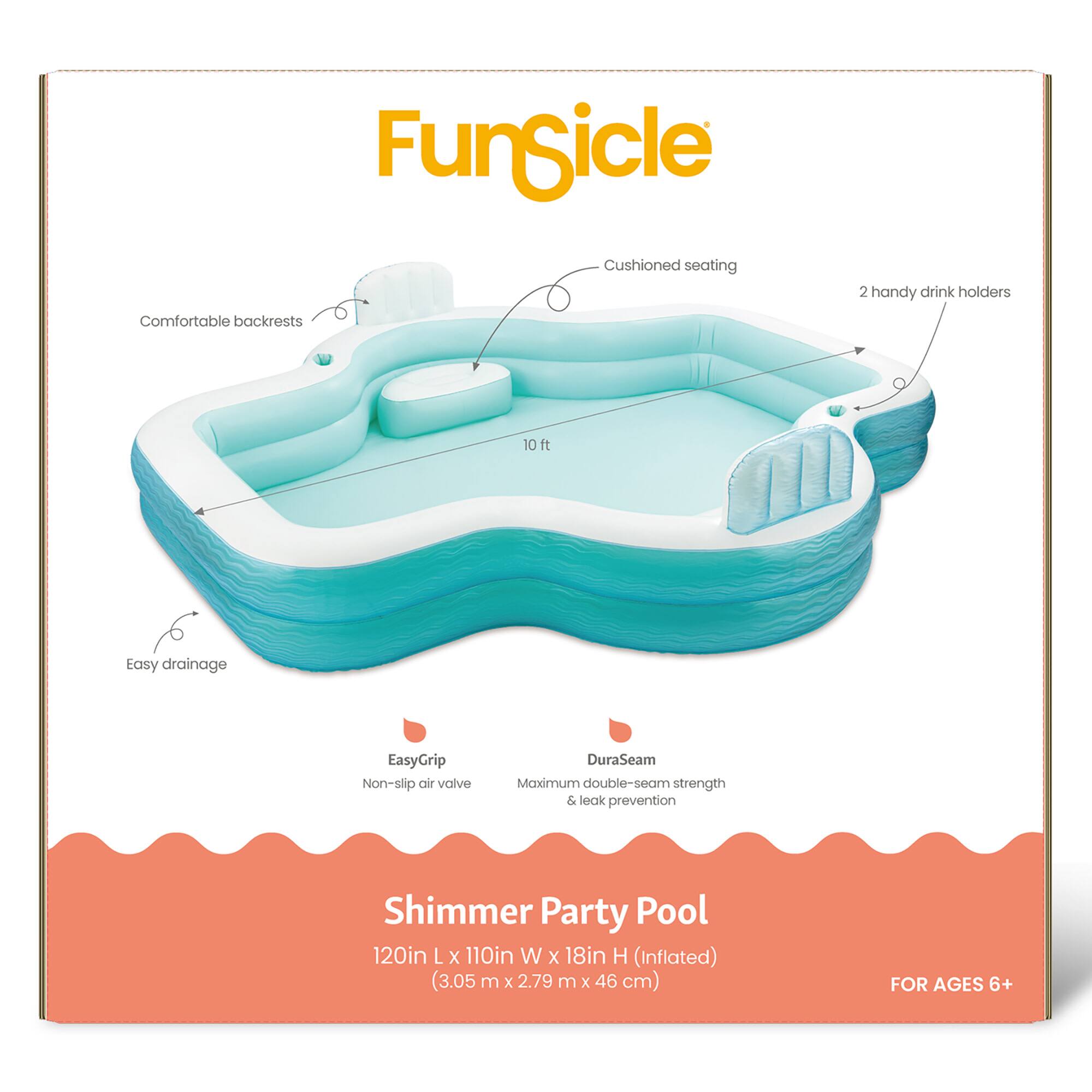Funsicle 10ft. Teal &#x26; White Shimmer Party Lounge Pool