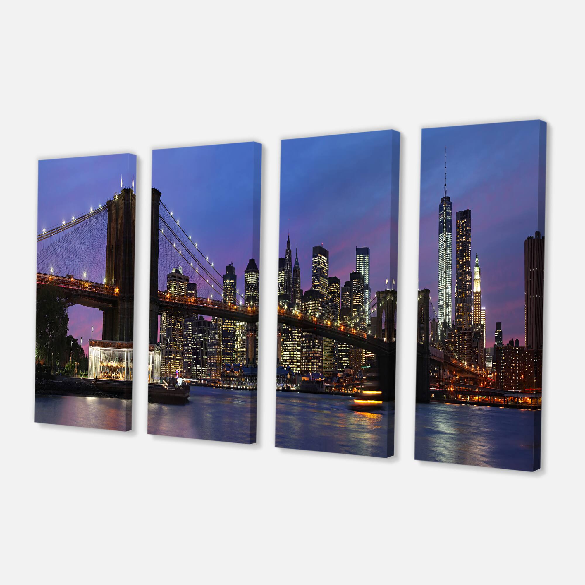 Designart - Brooklyn Bridge and Manhattan at sunset - Extra Large Canvas Art Print