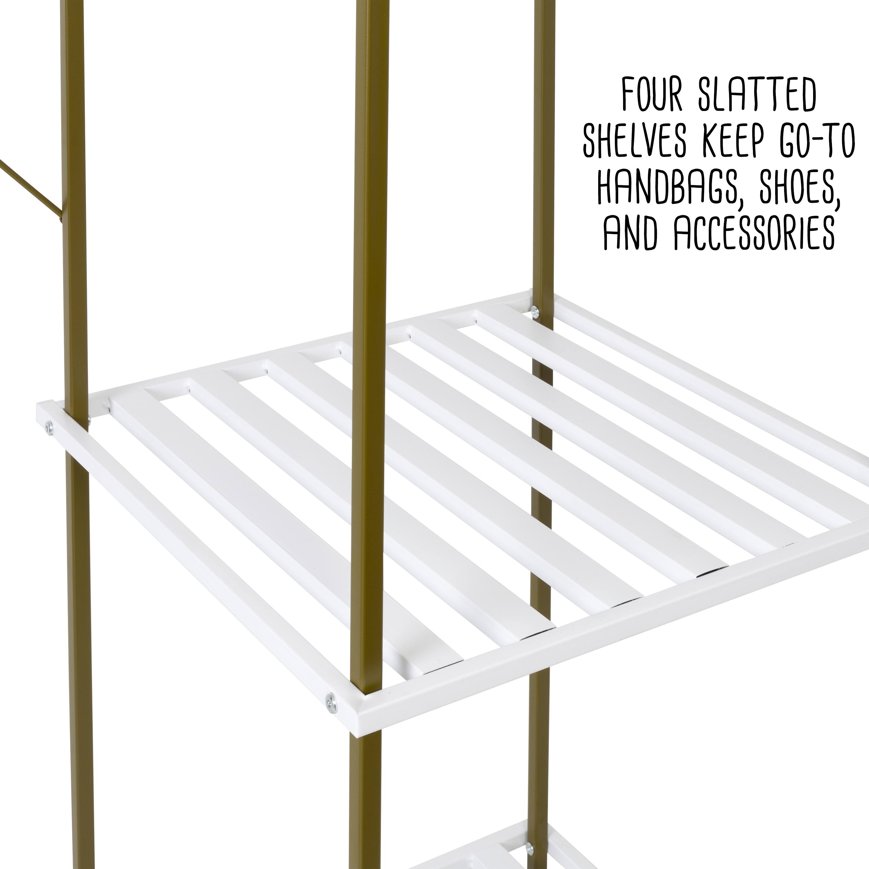 Honey Can Do Olive & White Freestanding Open Metal Closet Wardrobe