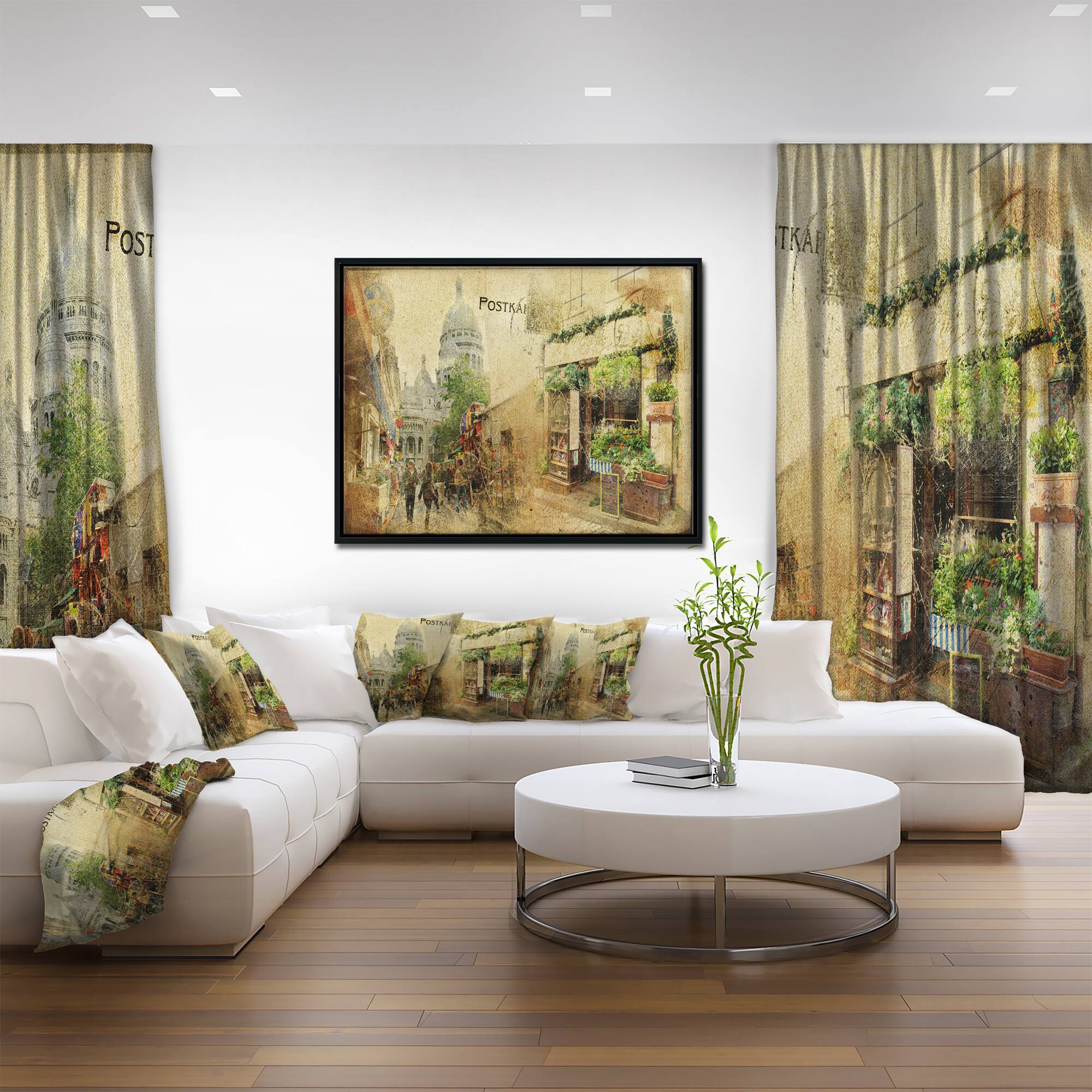 Designart - Vintage Parisian Cards - Contemporary Canvas Art Print in Black Frame