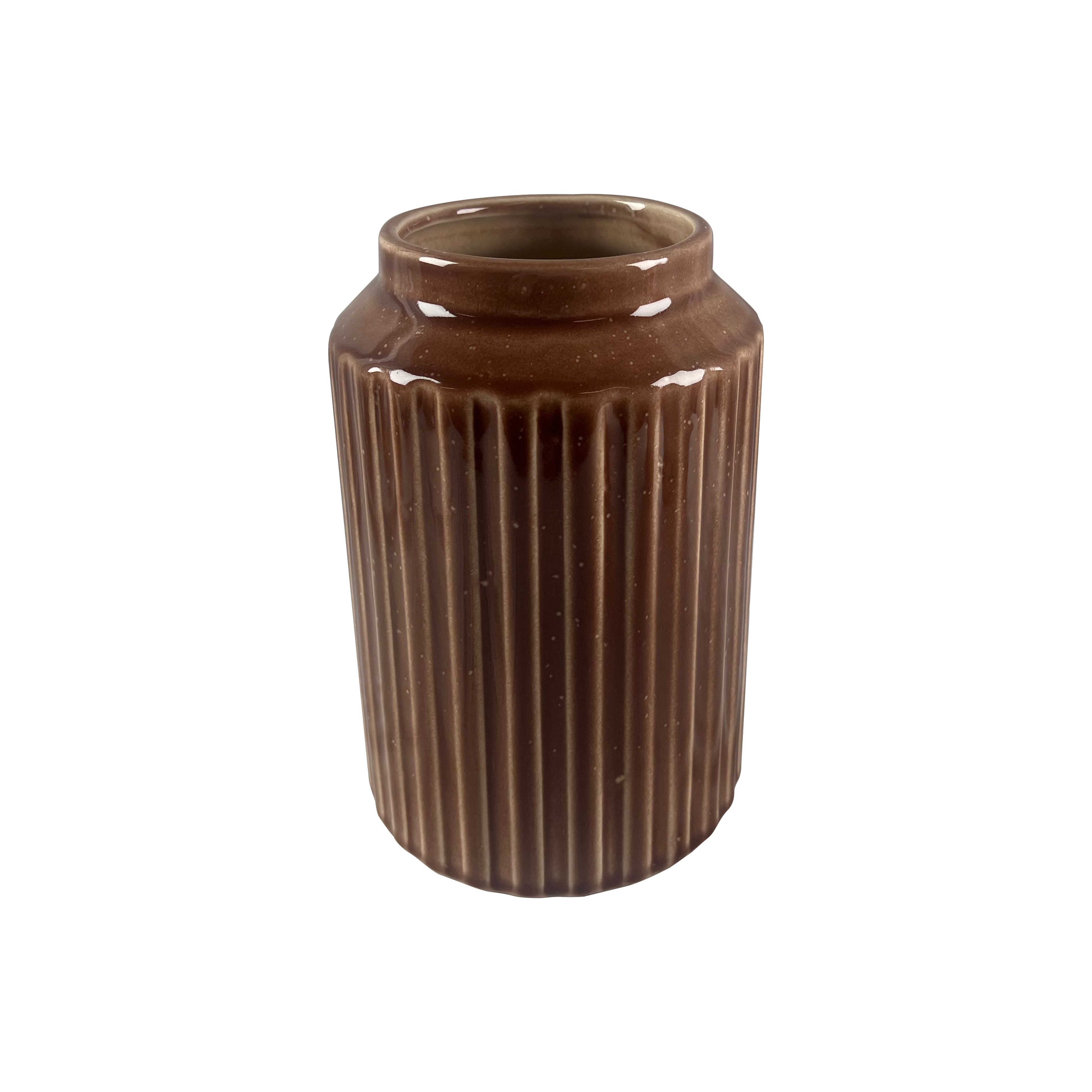 7&#x22; Brown Ribbed Ceramic Vase by Ashland&#xAE;