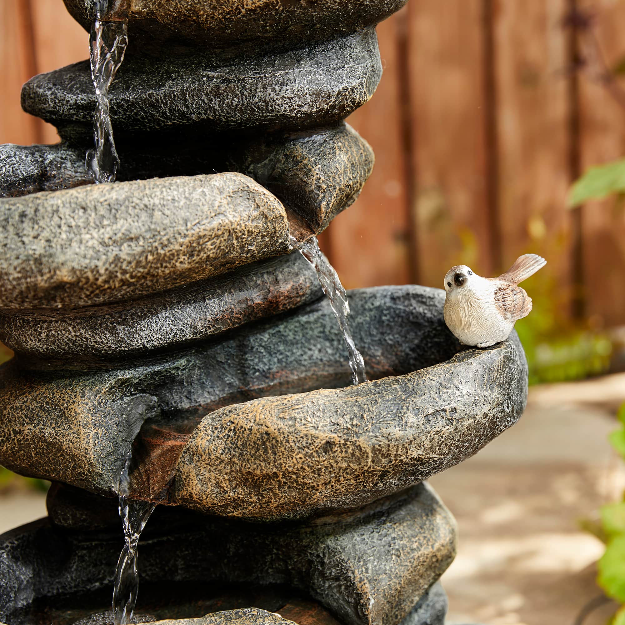 Glitzhome&#xAE; 23&#x22; Natural LED 5-Tier Stacked Stone Outdoor Fountain
