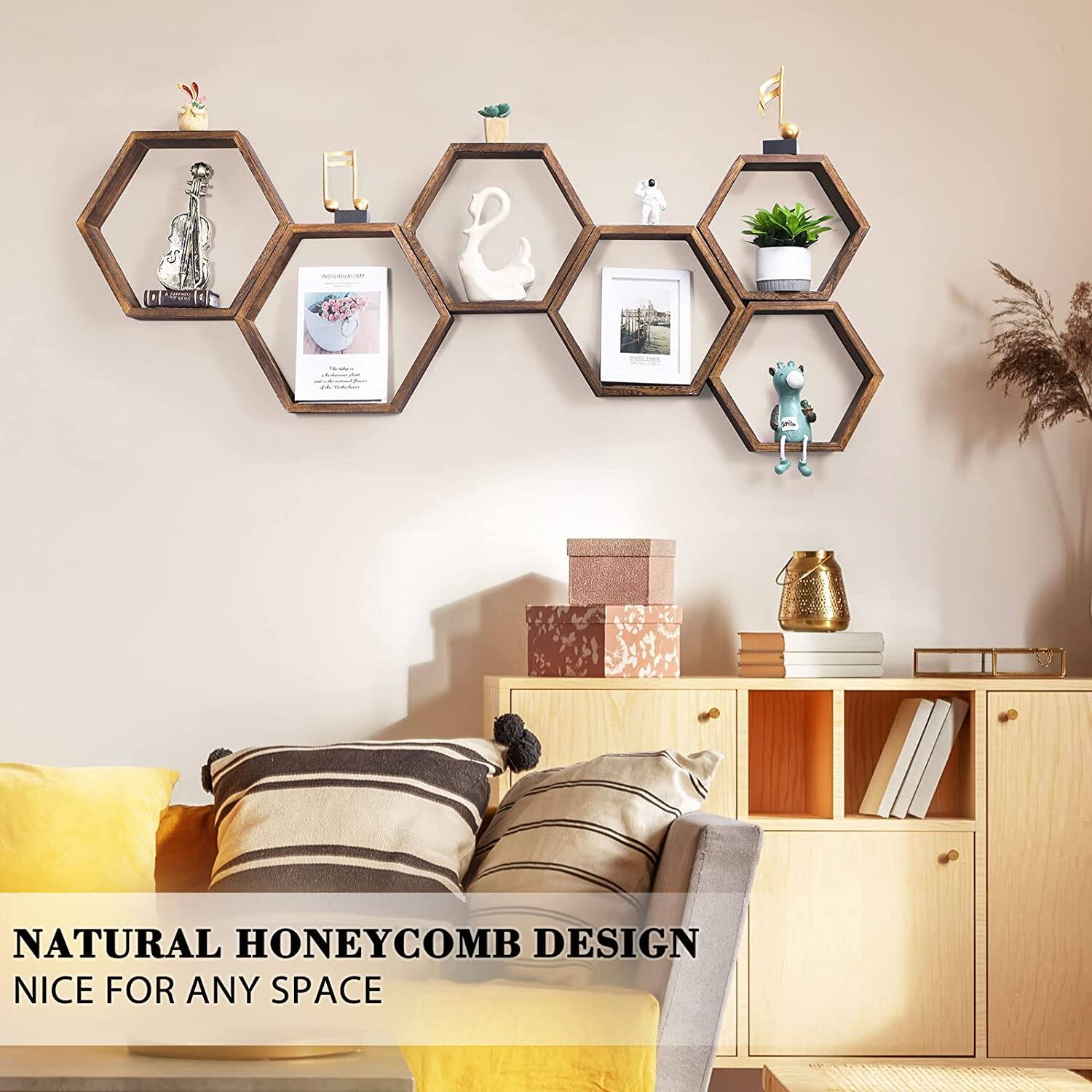 Brown Hexagon Floating Shelves Set