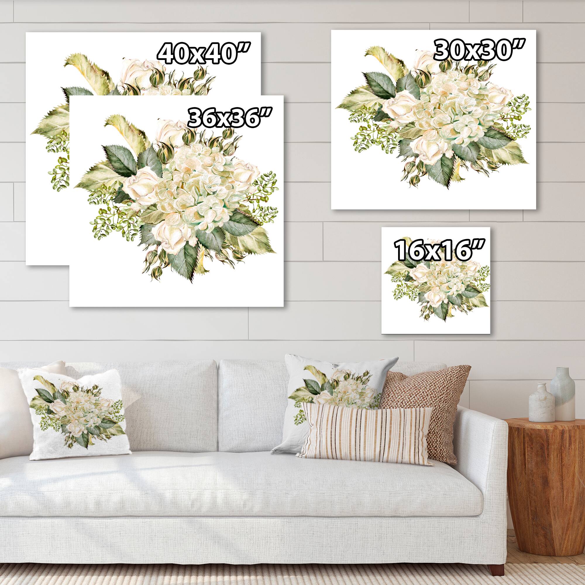 Designart - Beautiful Bouquet With Hudrangea and Roses - Farmhouse Canvas Wall Art Print