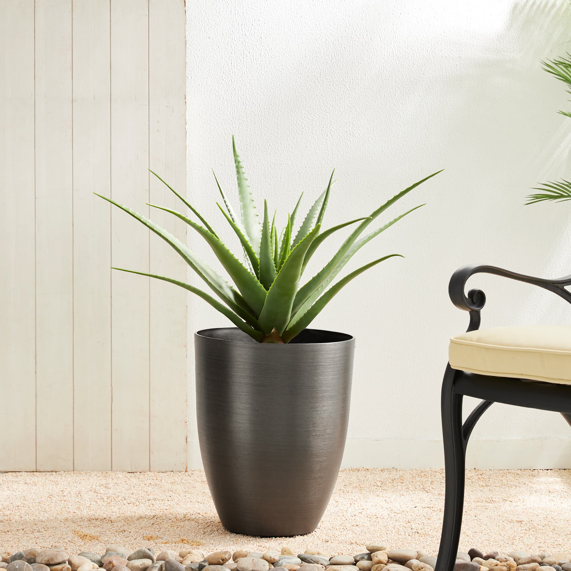 Glitzhome® 16.75" Eco-Friendly Faux Brushed Steel Texture Planters, 2ct.