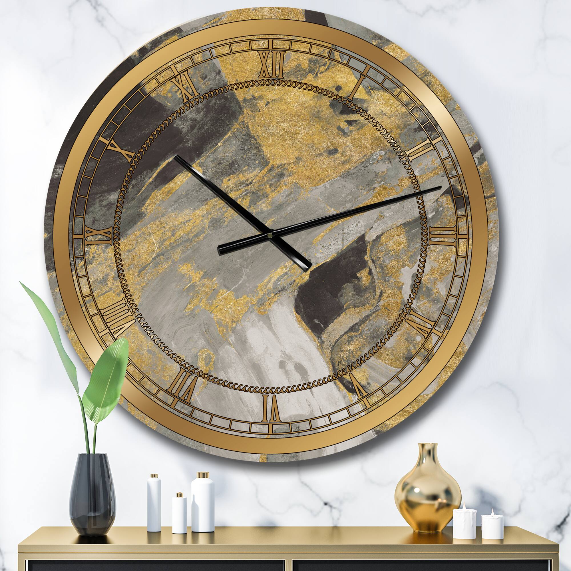 Designart 'Marble Gold And Black Glam Wall Clock | Clocks | Michaels