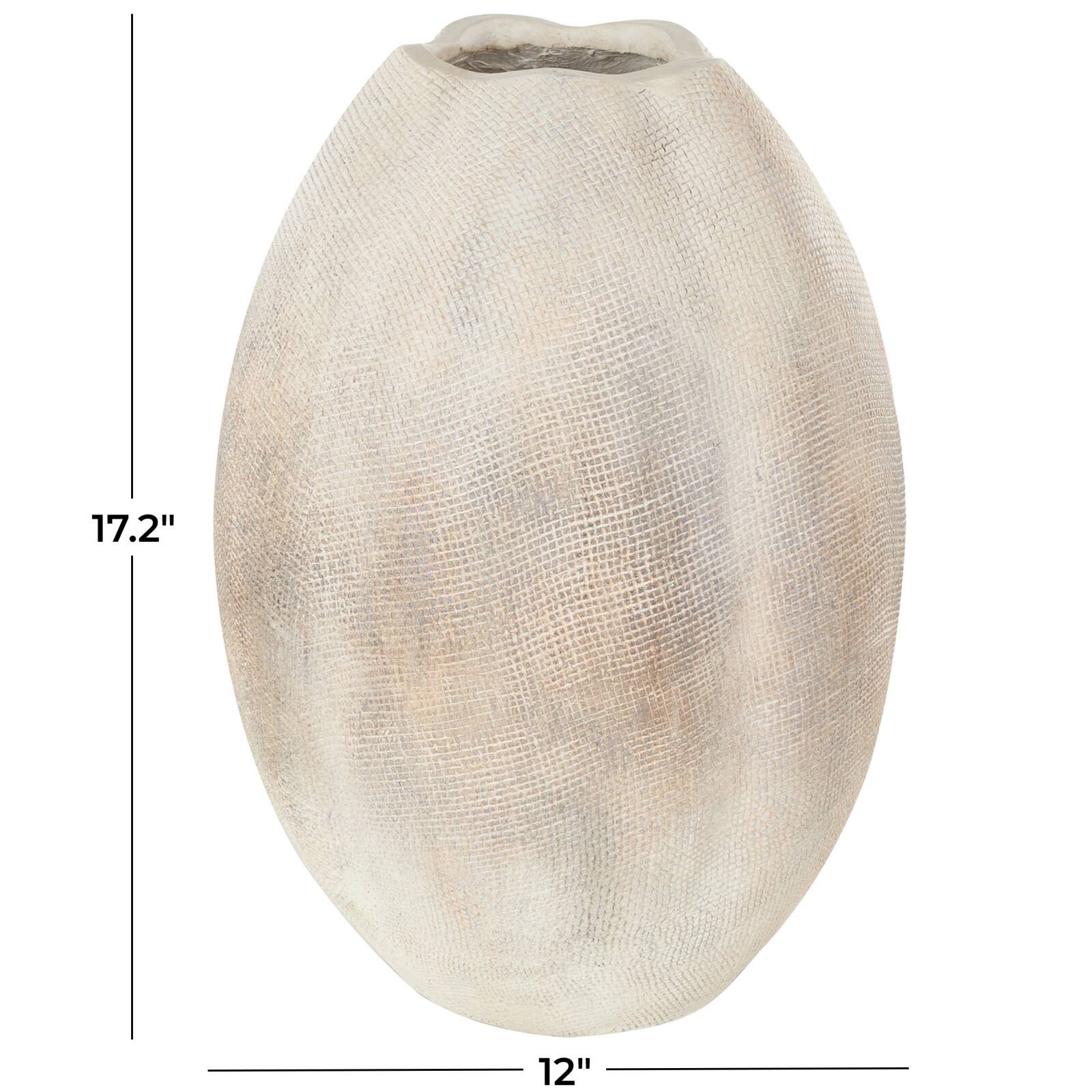 17" Cream Checkered Patterns Magnesium Oxide Decorative Vase