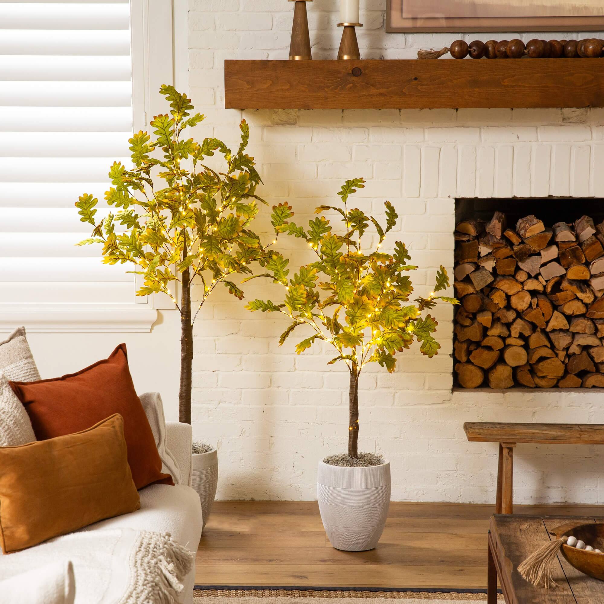 6ft. Pre-Lit Green Autumn Oak Artificial Fall Tree with 250 Warm White LED Lights