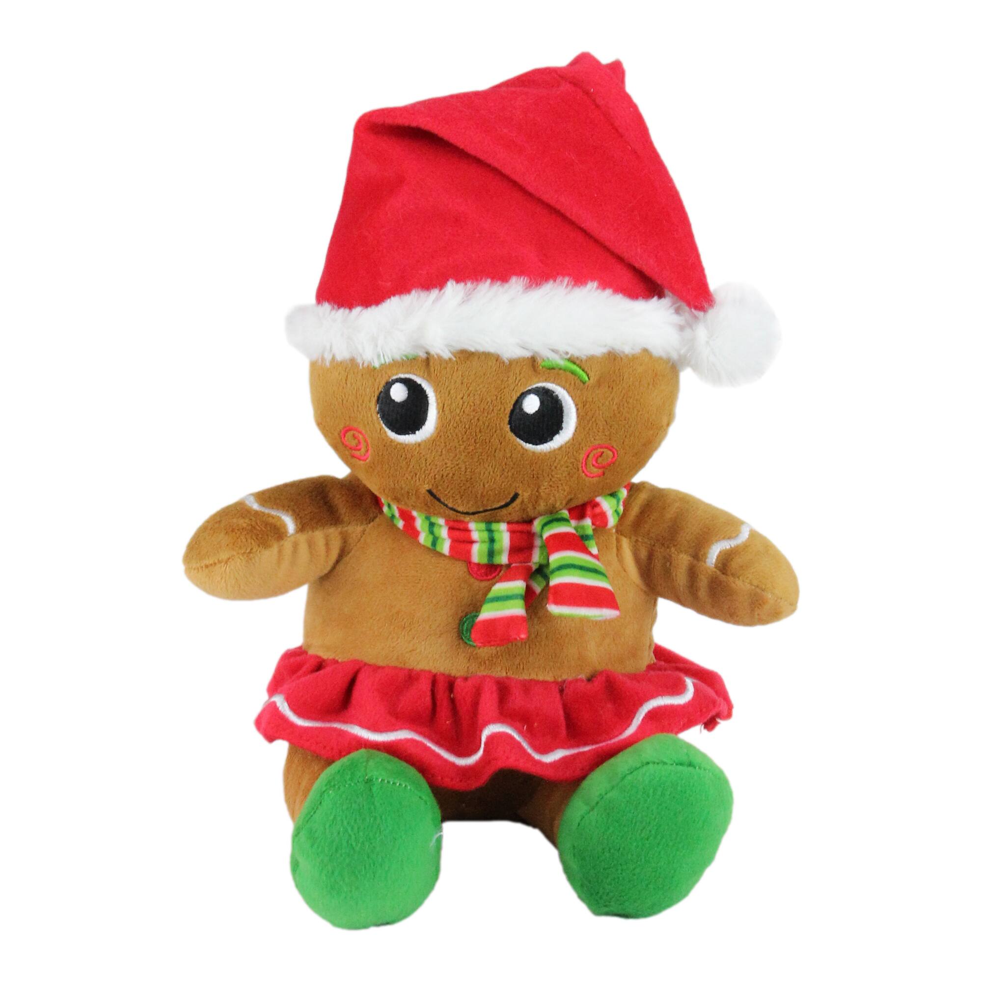 11" Brown & Red Plush Sitting Gingerbread Christmas Figurine Set