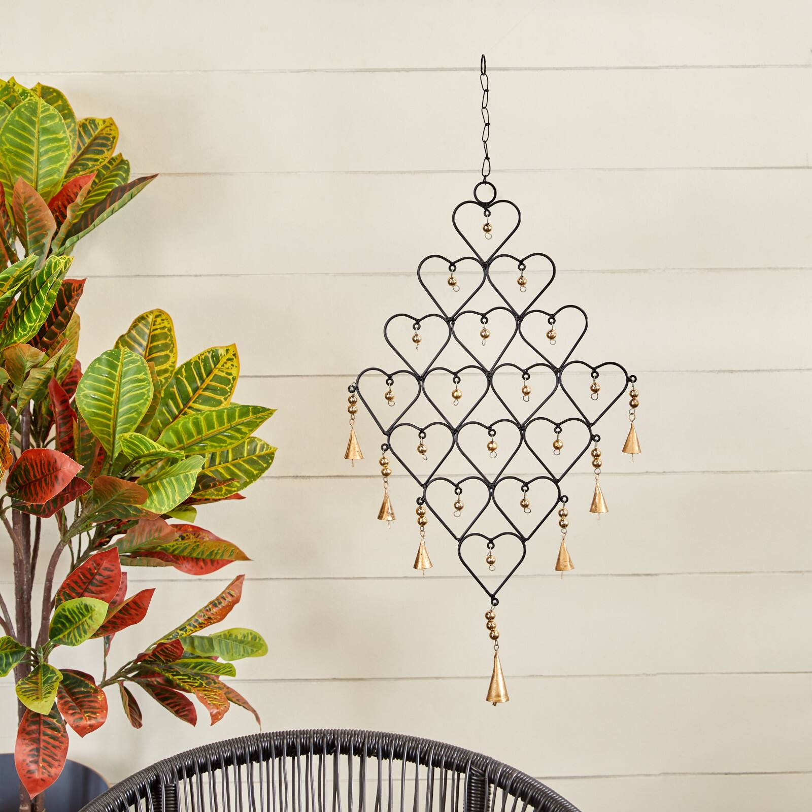 Gold Industrial Hearts Windchime, 16" x 1" x 27"