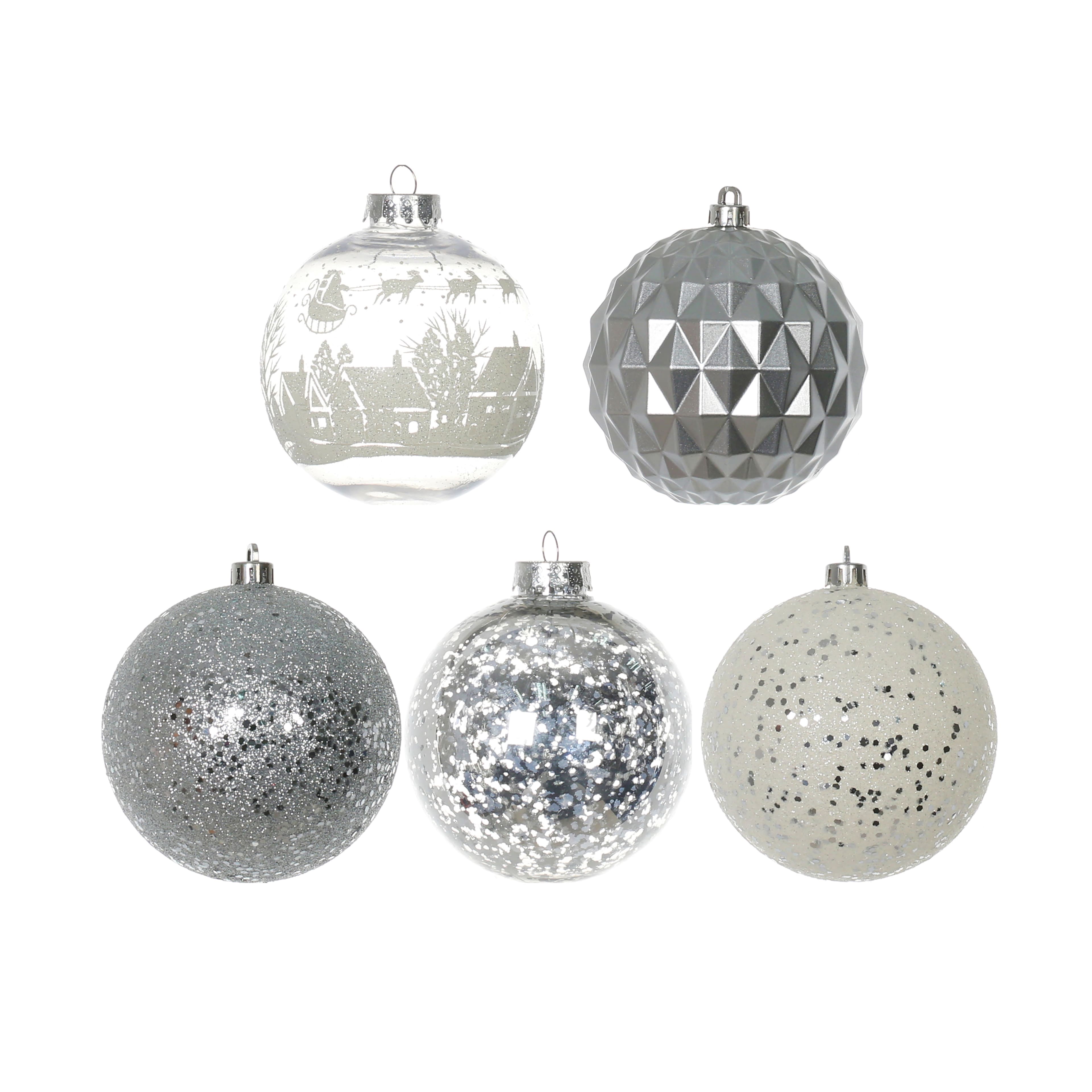 Ensemble de 18&#xA0;boules de No&#xEB;l incassables argent&#xE9;es et blanches de 97&#xA0;mm d&#x2019;Ashland