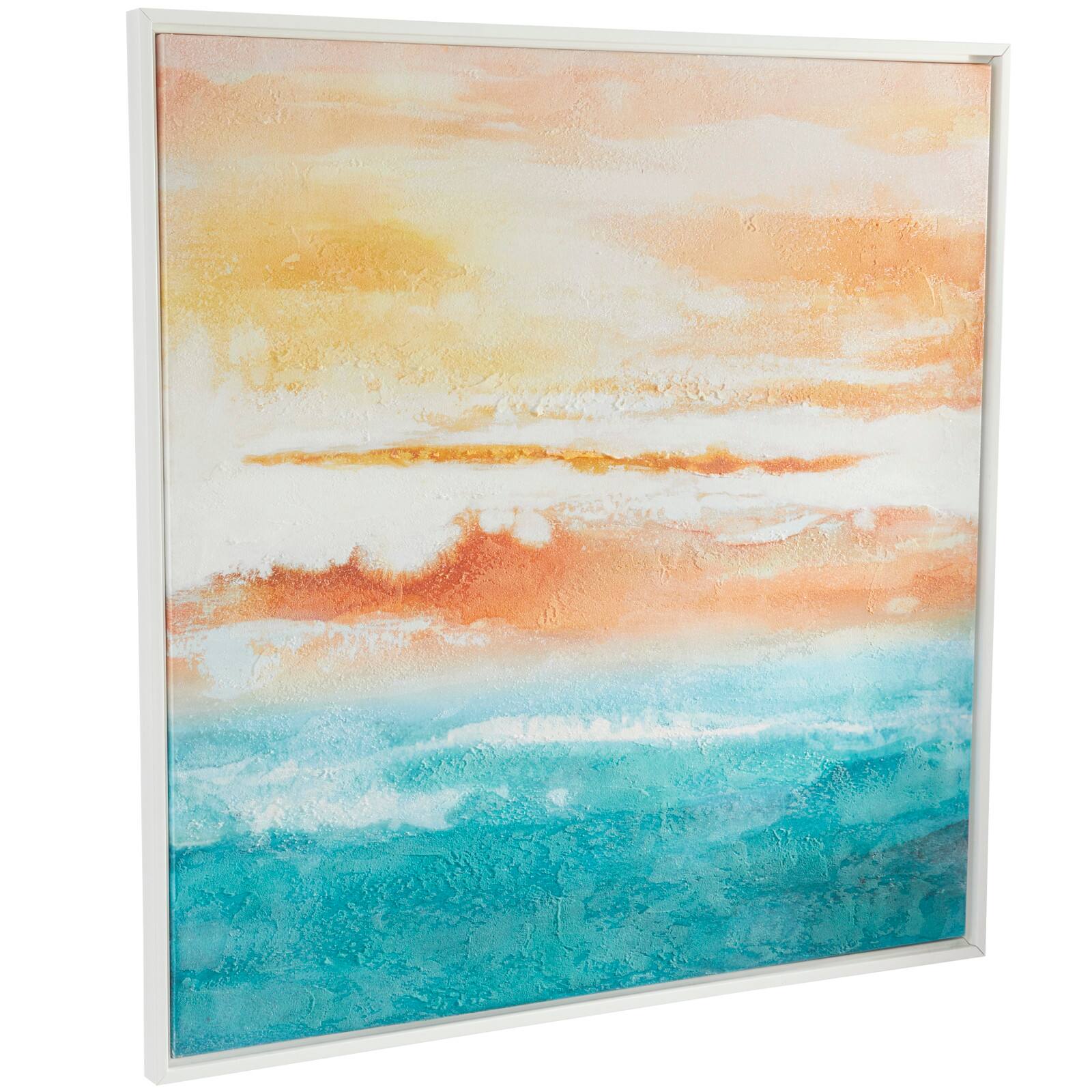 Multi Colored Canvas Abstract Sunset Landscape Framed Wall Art with White Frame 37&#x22; x 1&#x22; x 37&#x22;