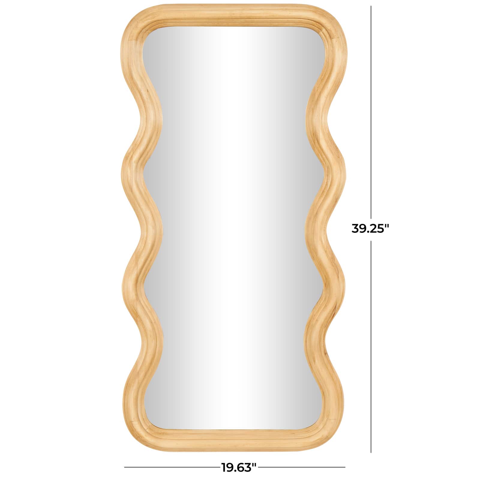 Brown Wood Wavy Wall Mirror with Dimensional Carved Frame