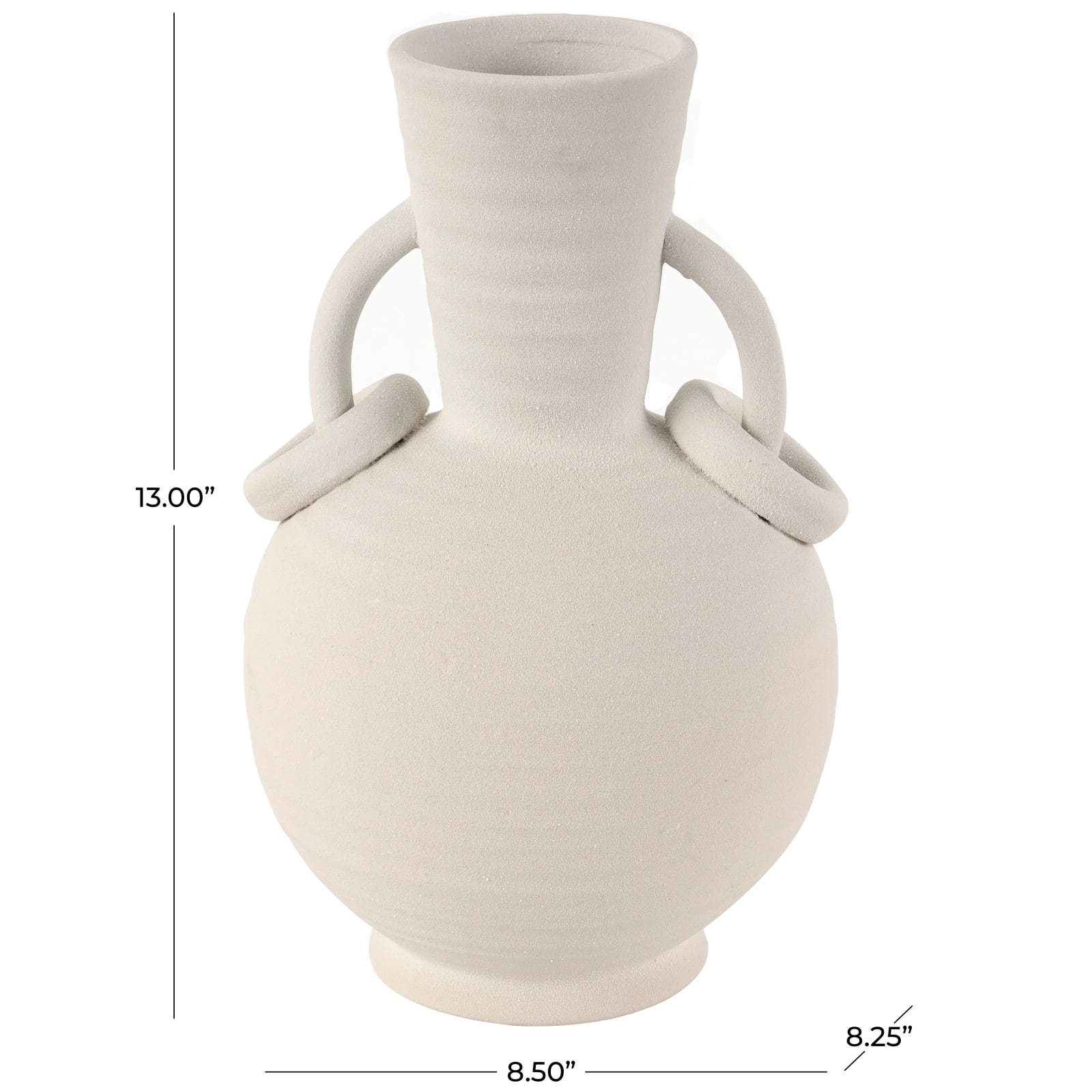 13&#x22; White Ceramic Textured Vase with Ring Handles