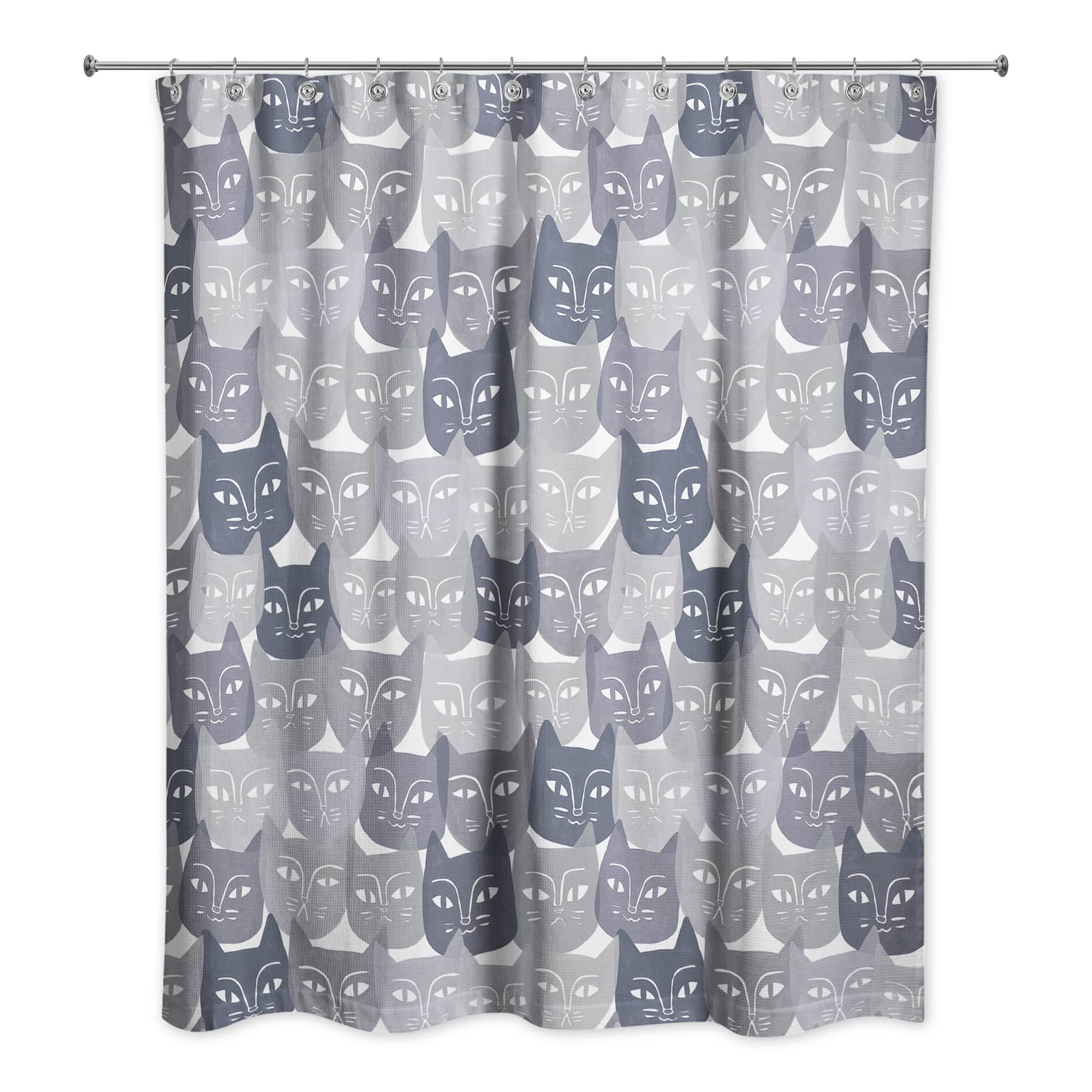 Gray Cat Face Pattern 71" x 74" Shower Curtain