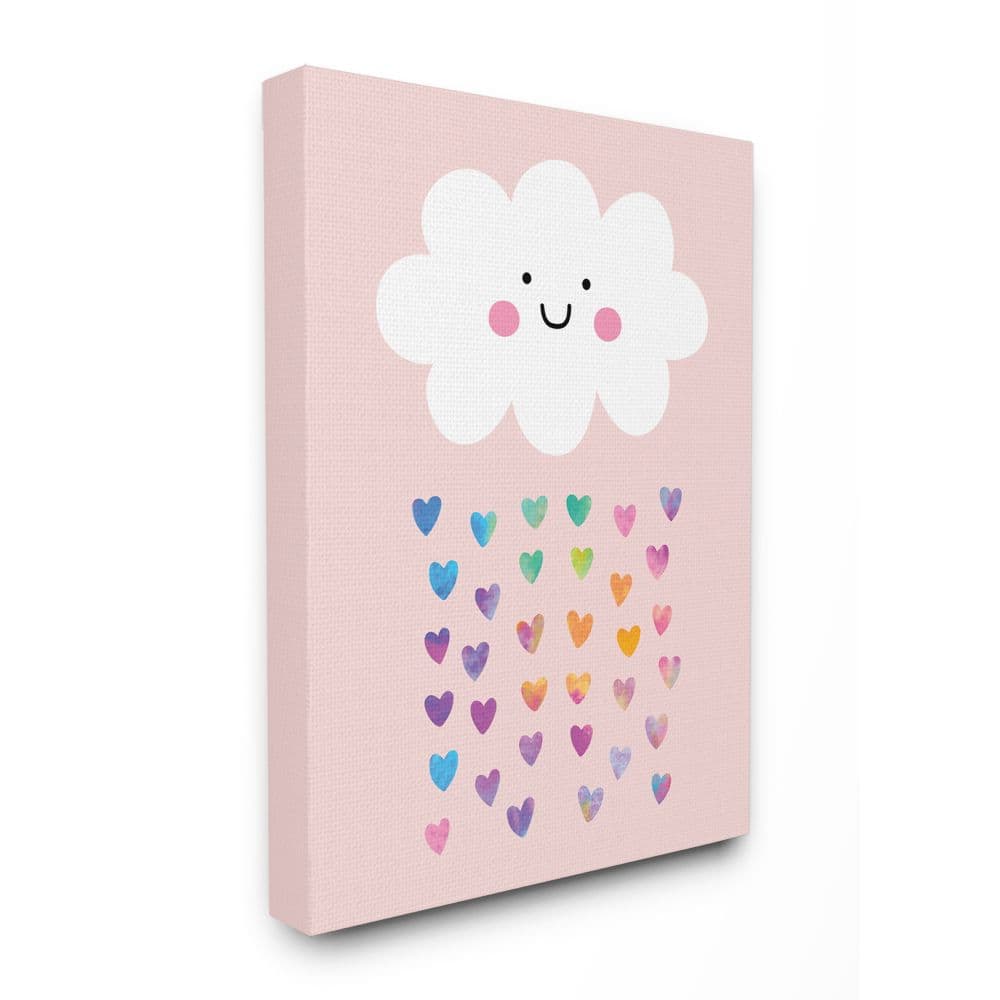 Stupell Industries Raining Rainbow Hearts with Happy Cloud  Canvas Wall Art