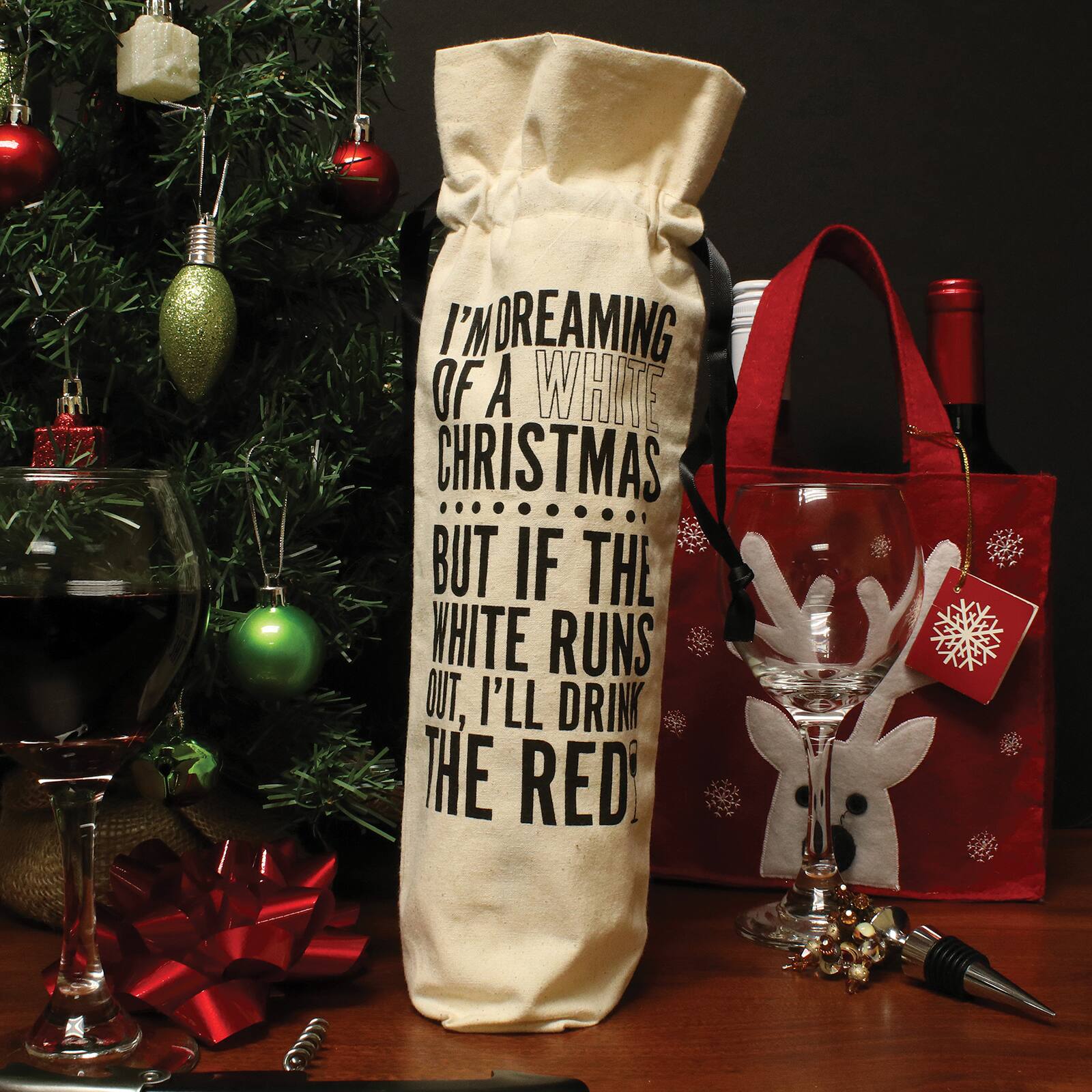 Personality Case&#x2122; White Christmas Canvas Wine Bag