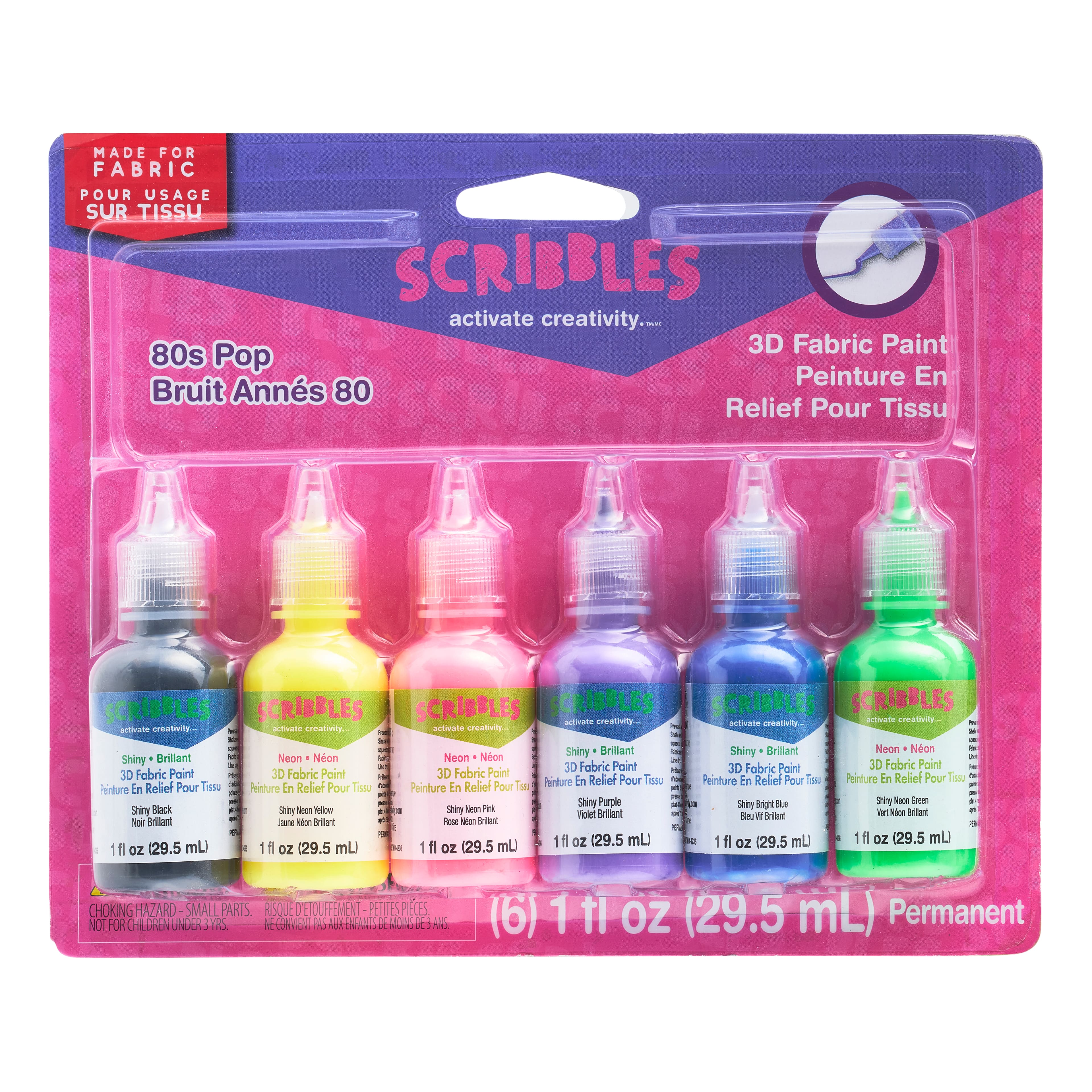 10 Packs: 6 ct. (60 total) Scribbles® 80's Pop 3D Fabric Paint