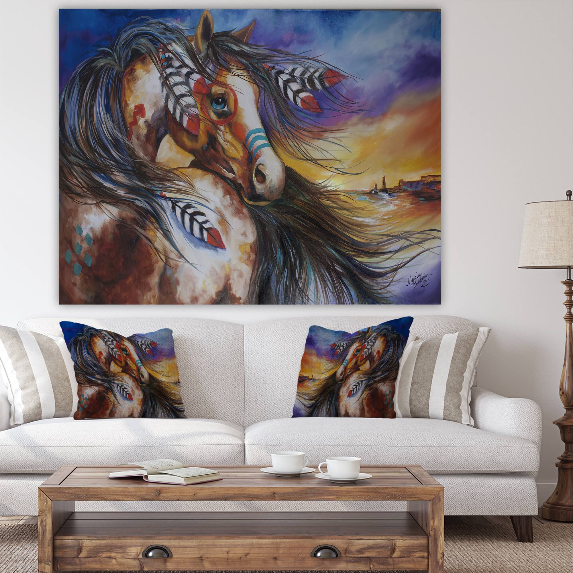 Designart - 5 Feathers Indian War Horse - Cottage Canvas Wall Art