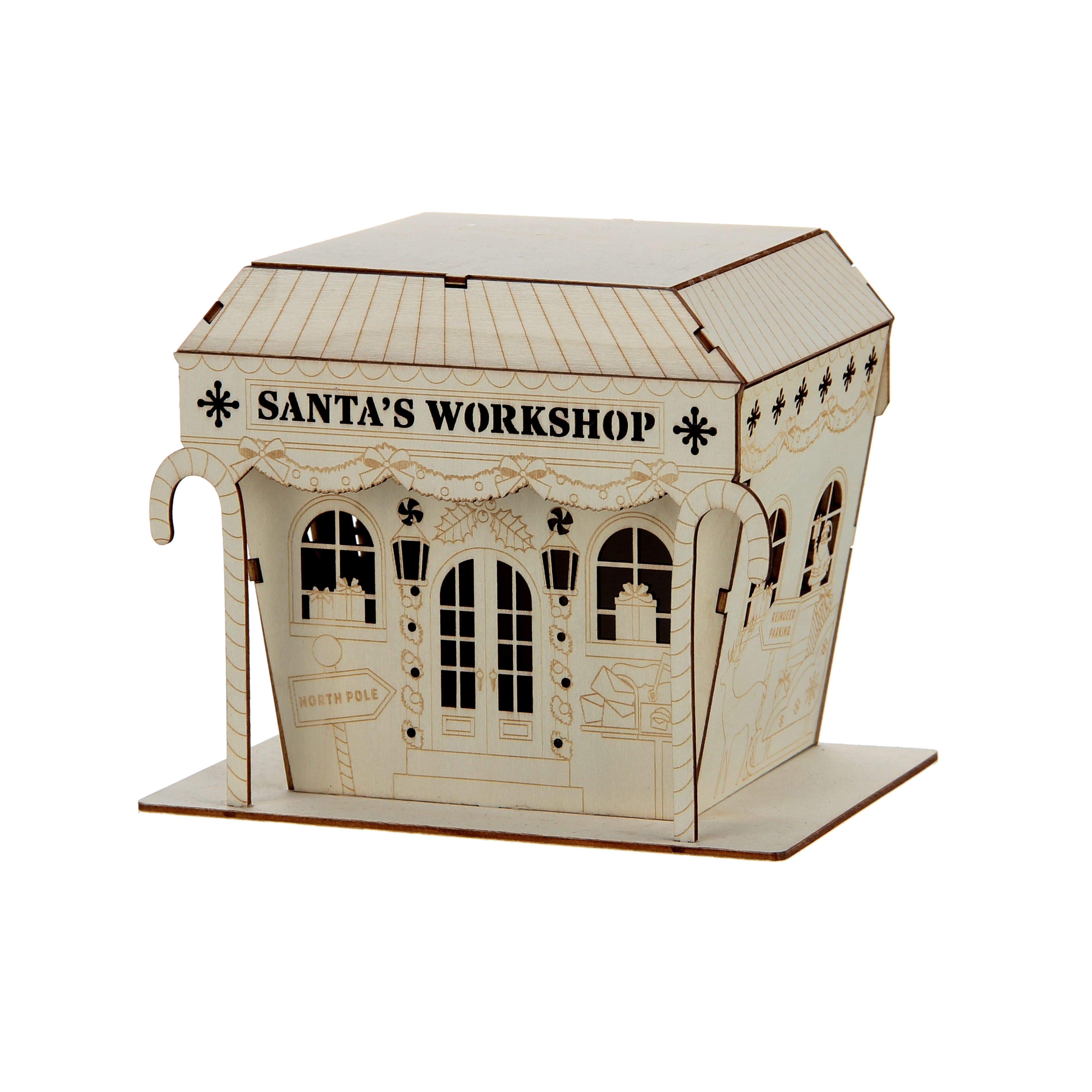 7&#x22; Unfinished Santa&#x27;s Workshop DIY LED Wood D&#xE9;cor by Make Market&#xAE;