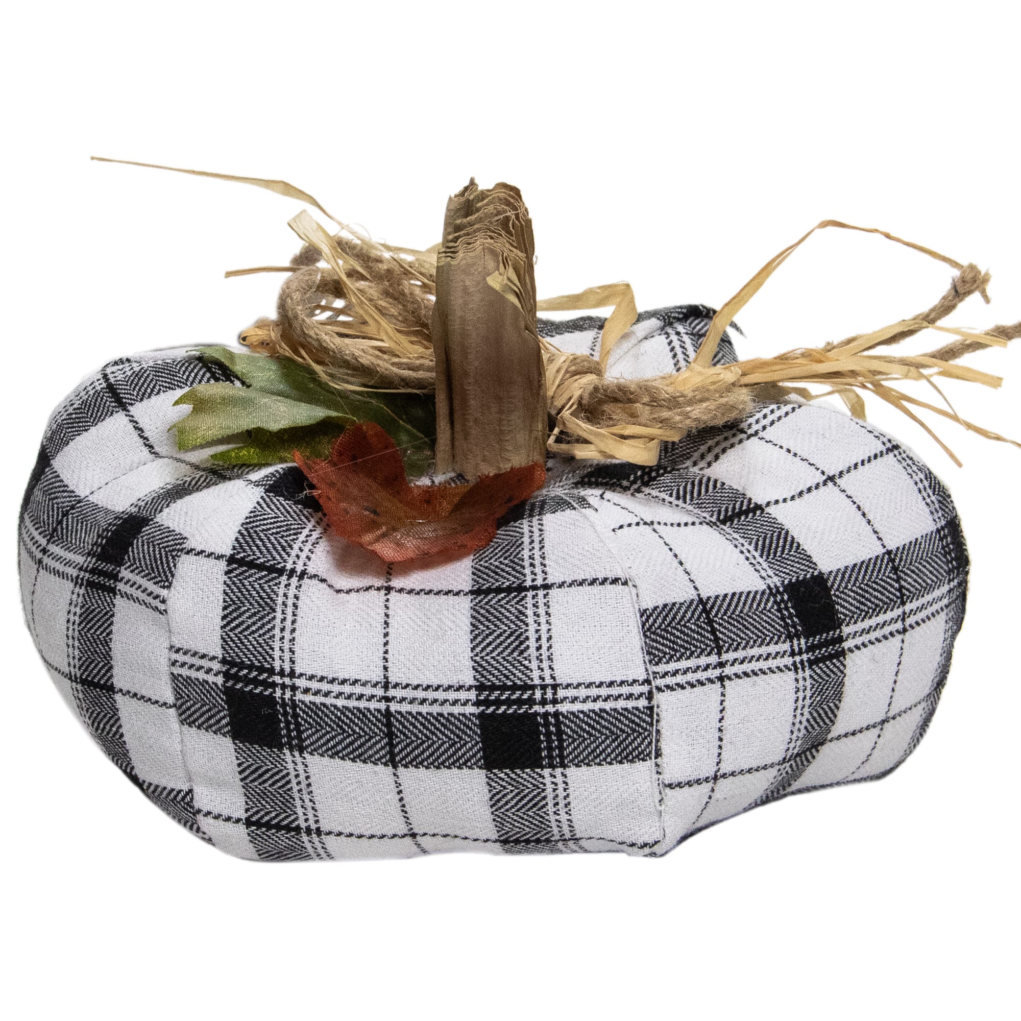 4" Black & White Fabric Fall Harvest Tabletop Pumpkin