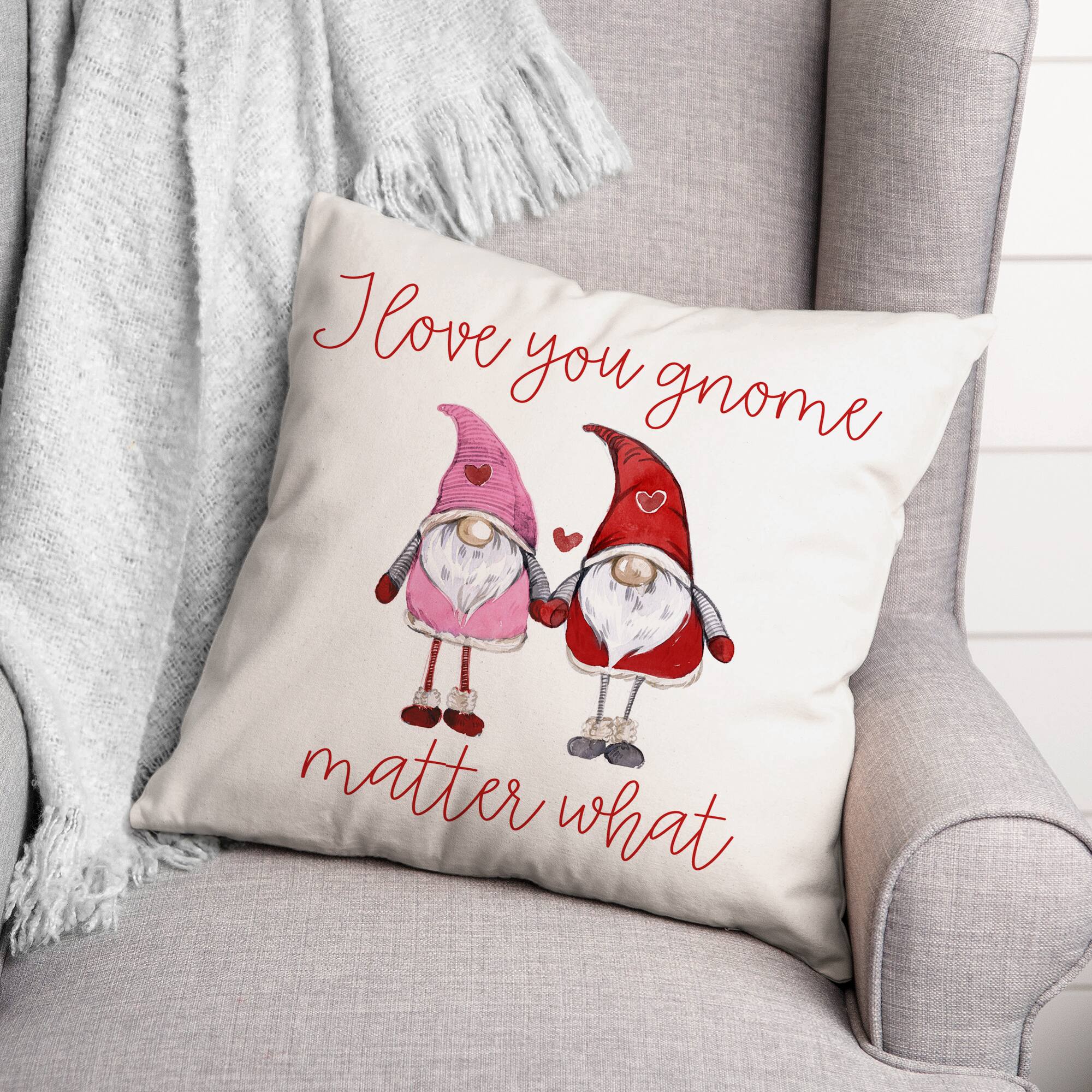 Love Gnomes Throw Pillow