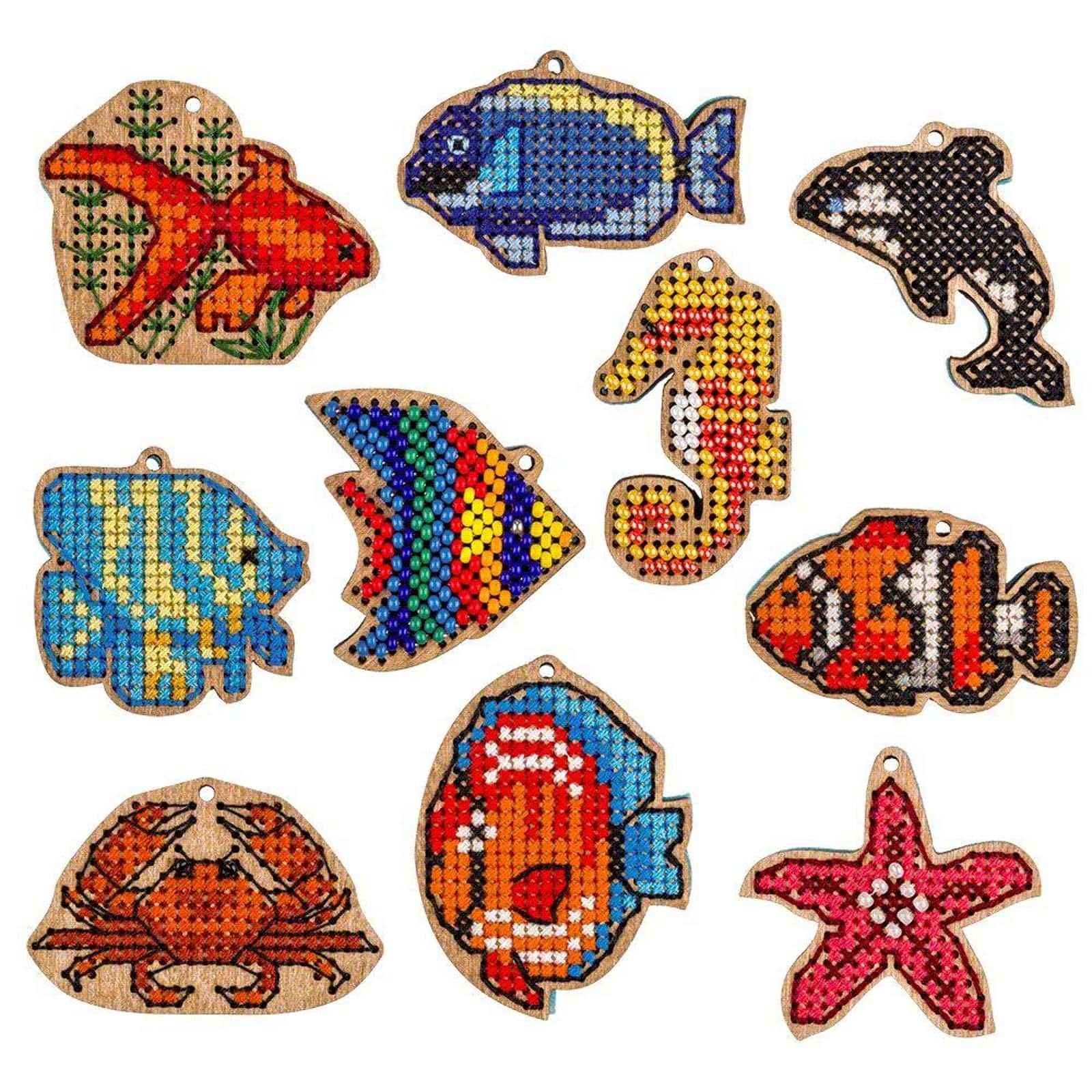 Wonderland Crafts Ocean Life Embroidery Wood Blanks Set
