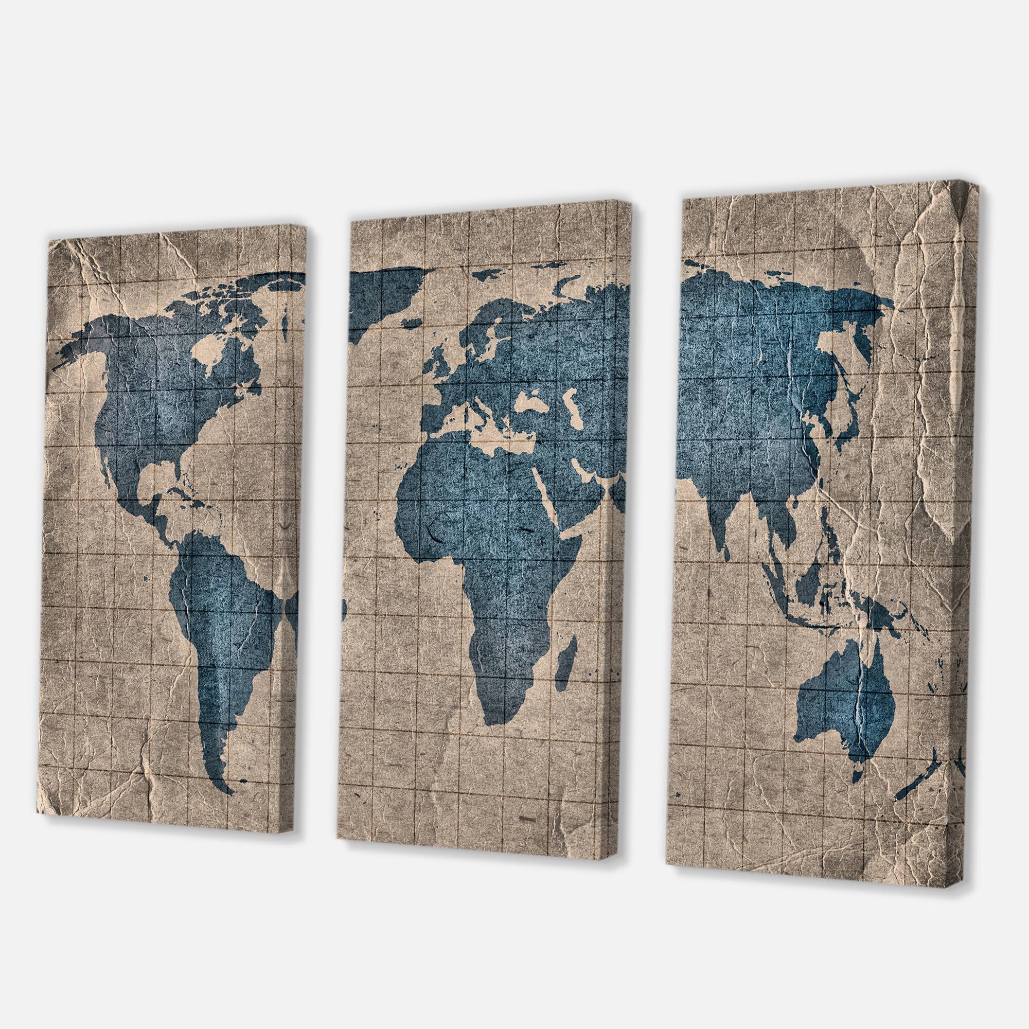 Designart - Ancient Map of The World I - Rustic Canvas Wall Art Print