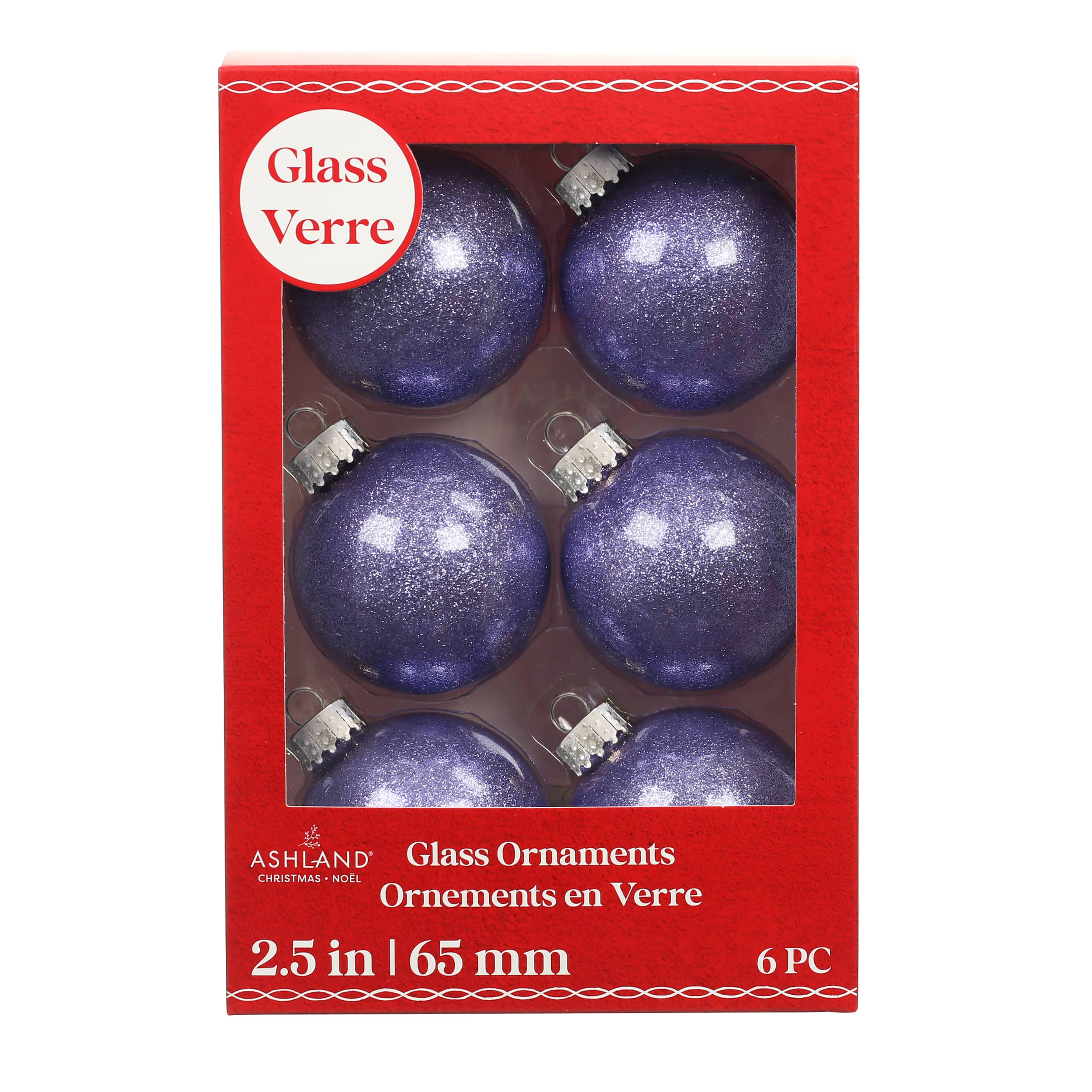 6 Pack 2.5&#x22; Lilac Glitter Glass Ball Ornaments by Ashland&#xAE;