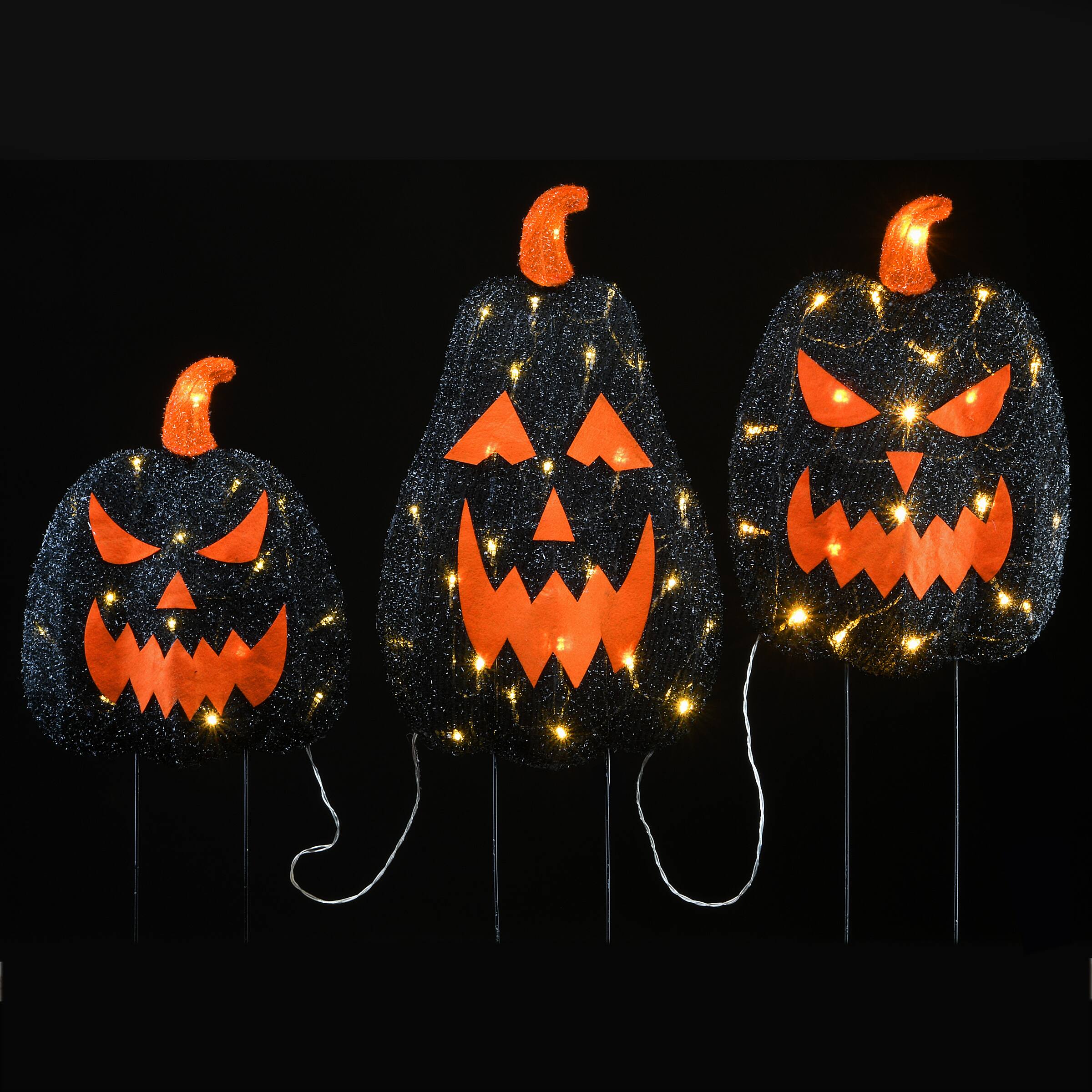 35&#x22; Black LED Jack-O-Lantern Halloween Garden Stakes