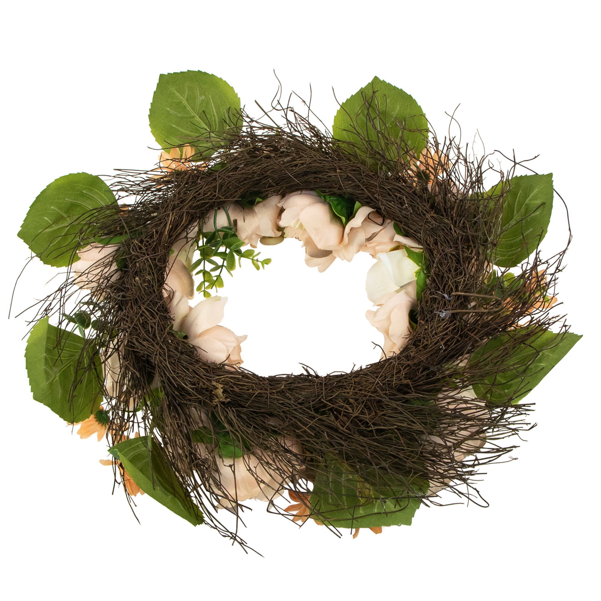 Peach and White Floral Fall Harvest Artificial Wreath 22"